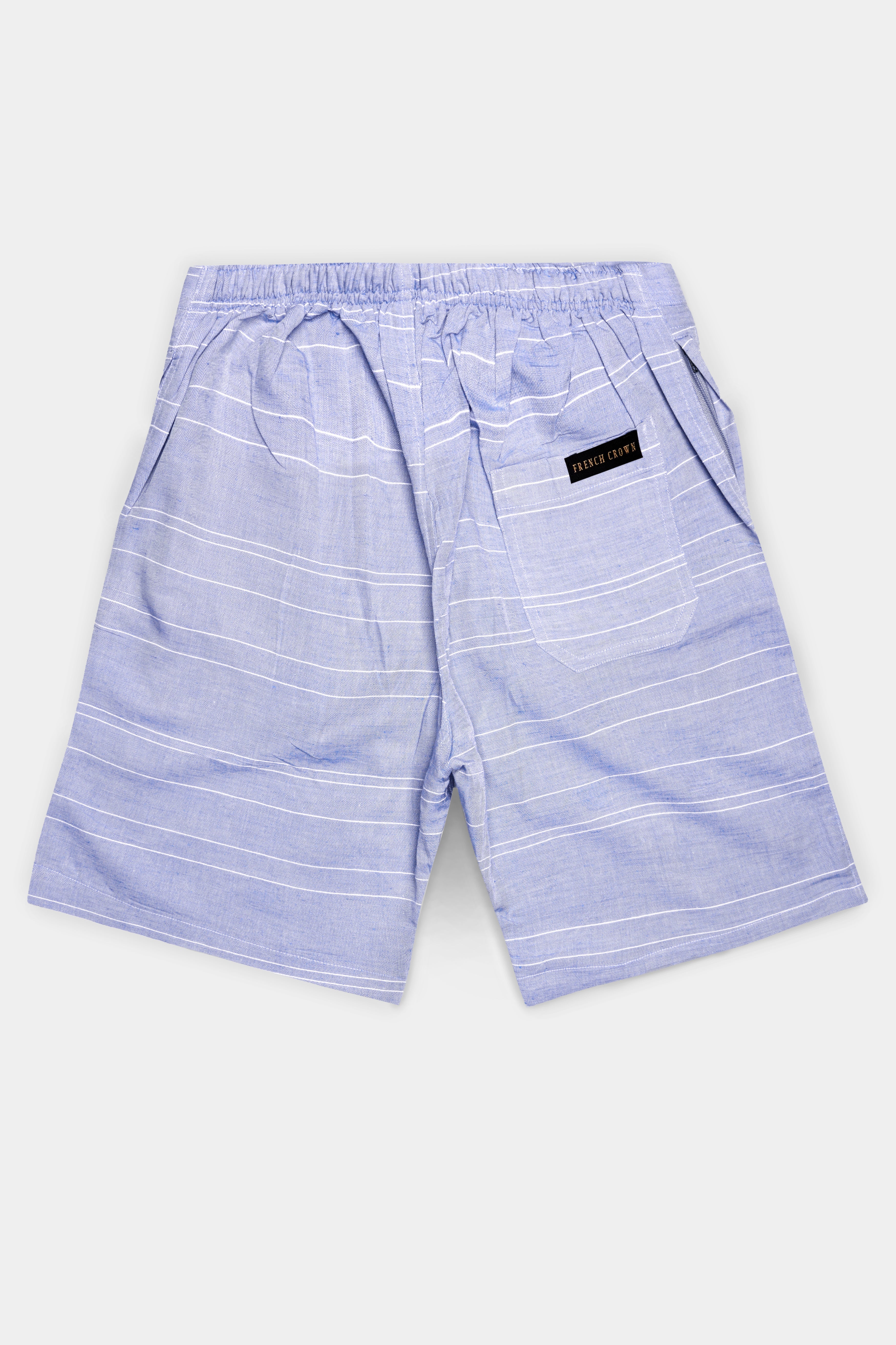 Heather Blue Striped Premium Luxuries Linen Shorts