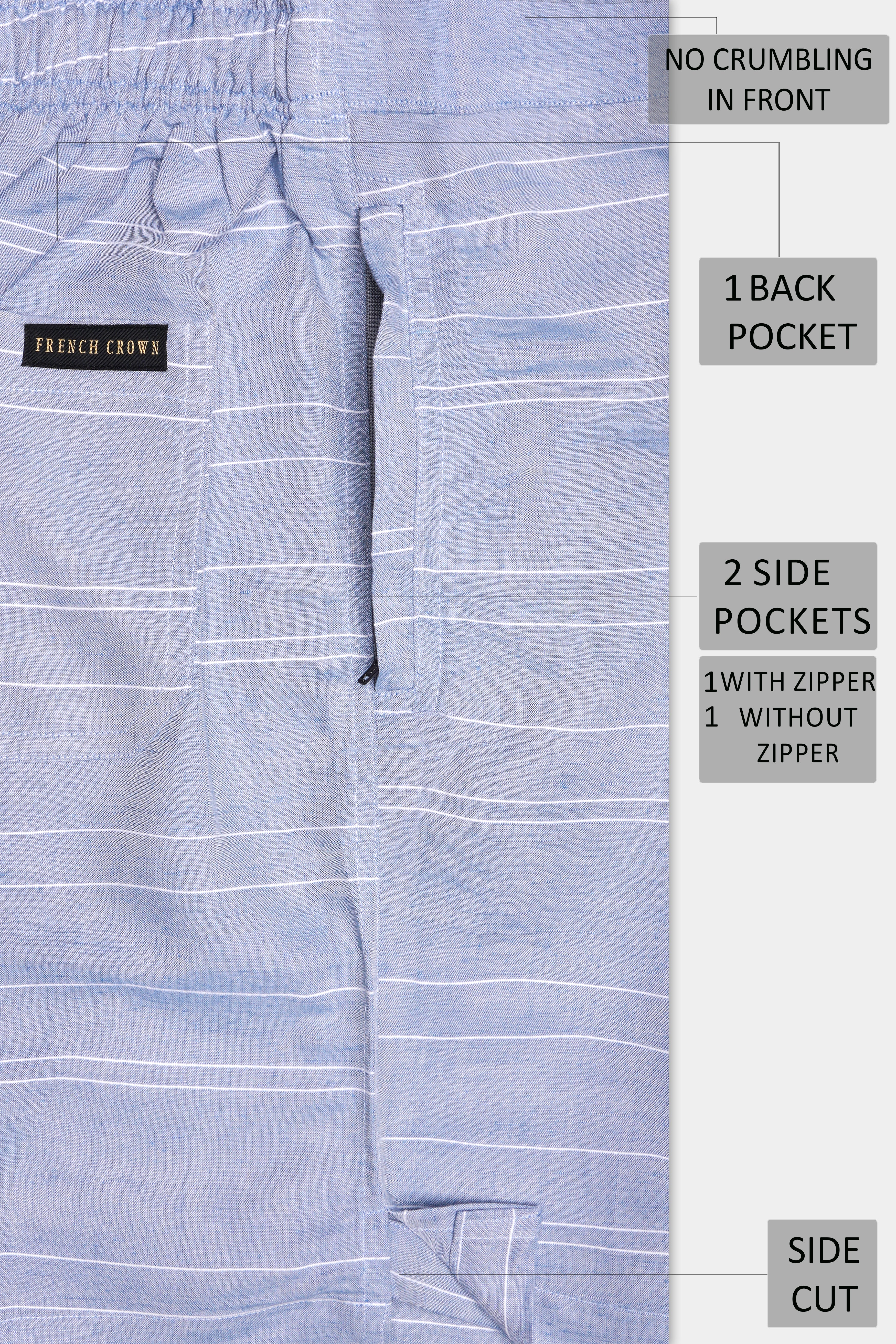 Heather Blue Striped Premium Luxuries Linen Shorts