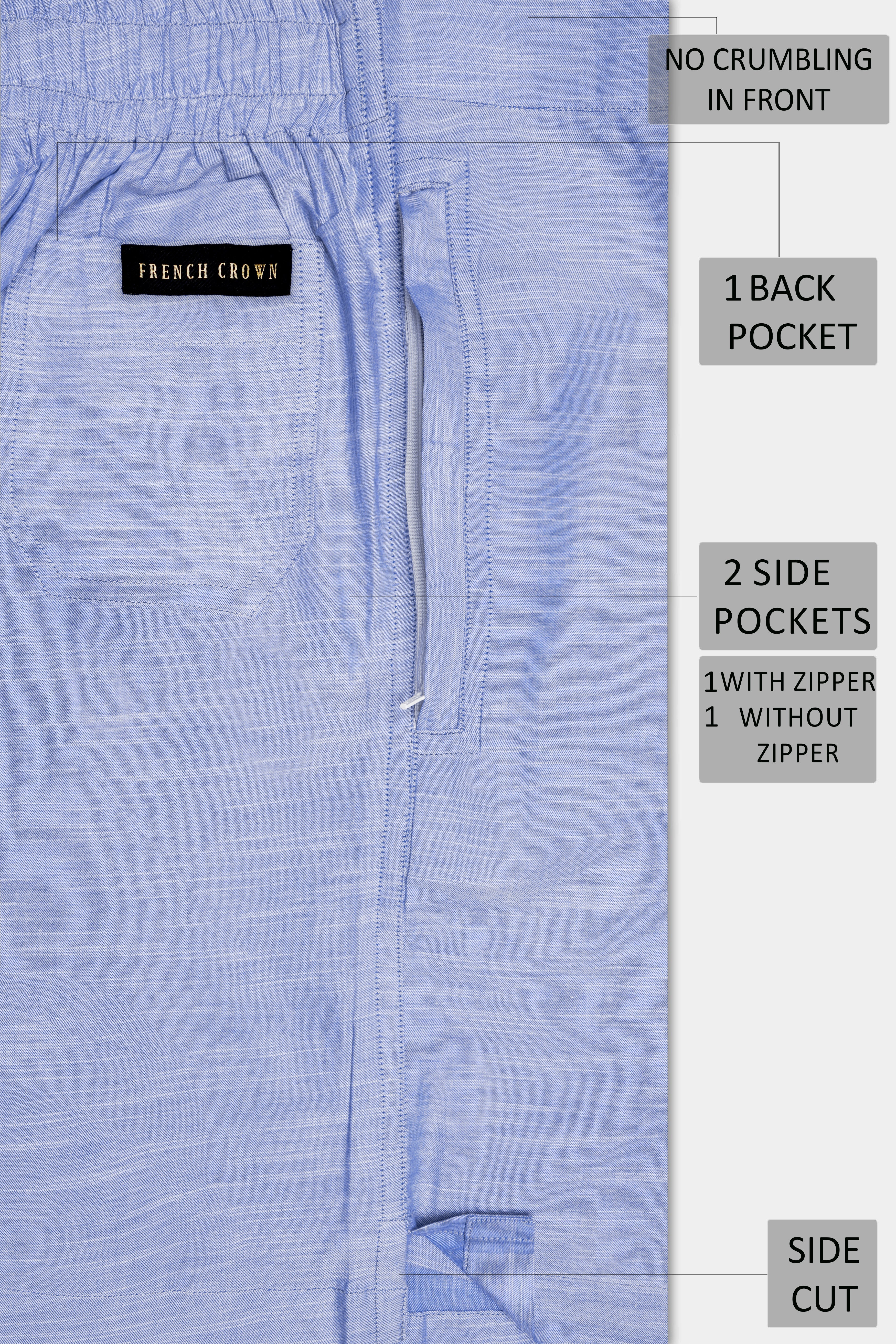 Faded Blue Textured Chambray Premium Cotton Shorts