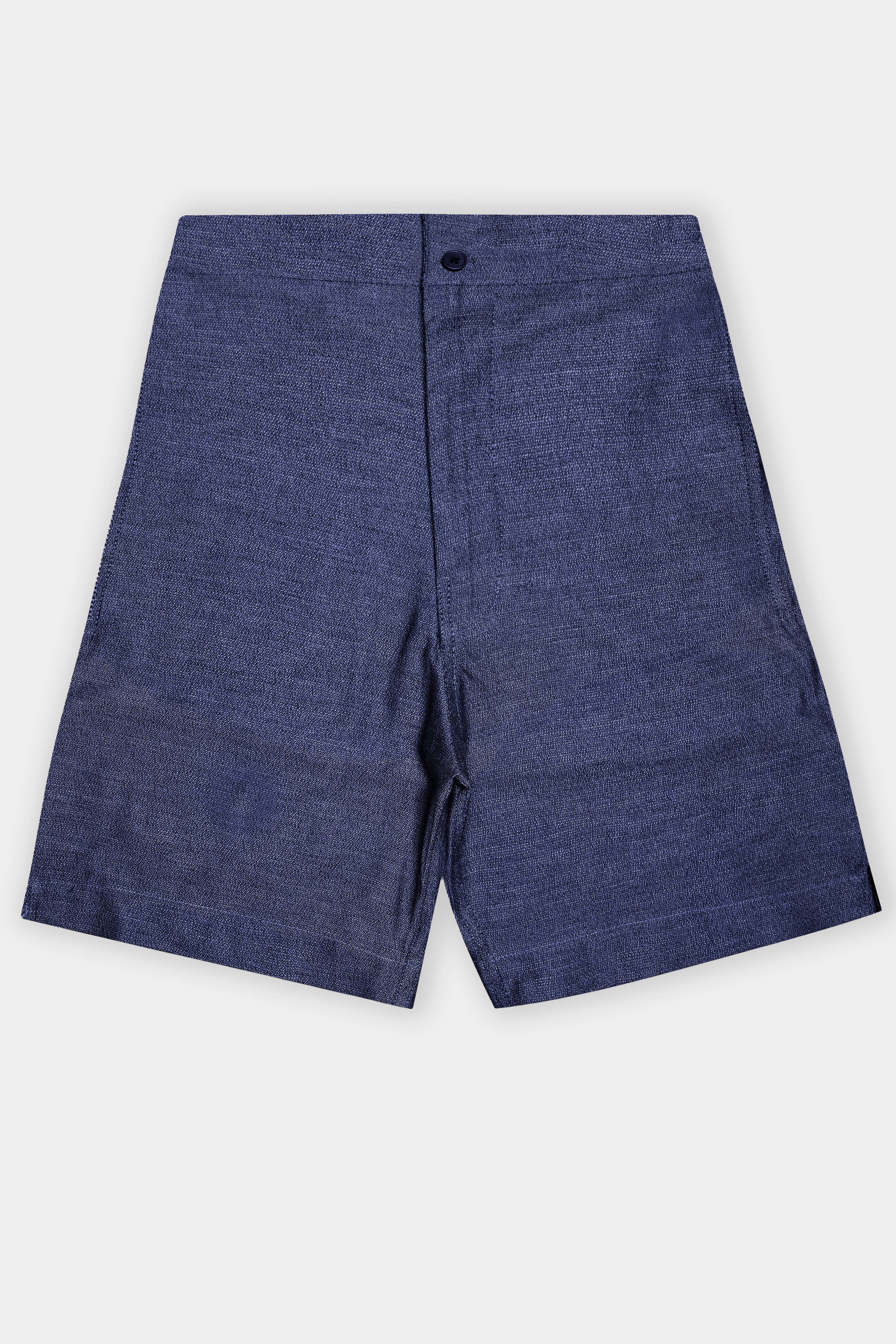 Baltic Sea Blue Textured Premium Denim Shorts