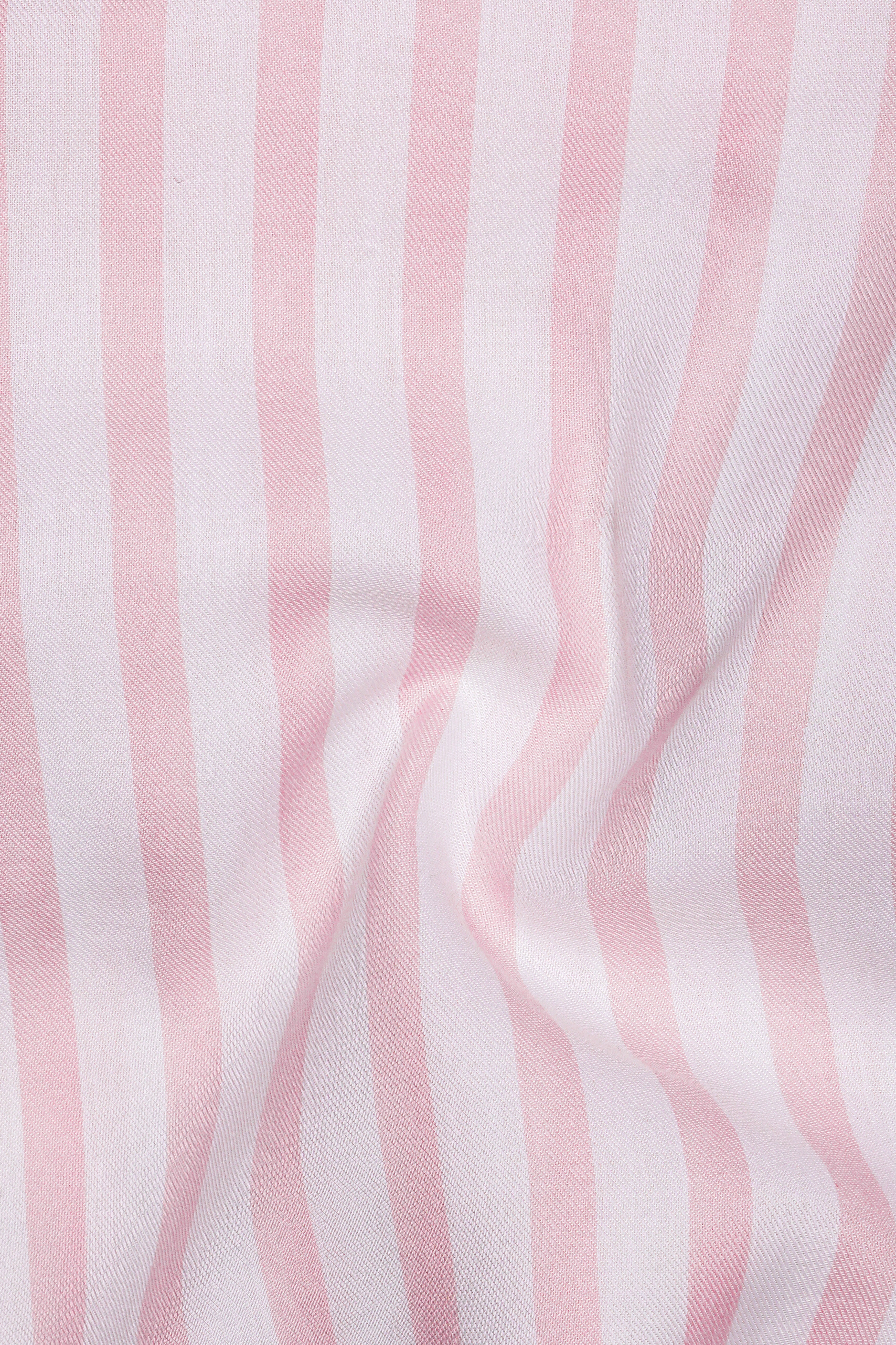 Petaline-Flare Pink And Bright White Striped Twill Super Soft Premium Cotton Shorts