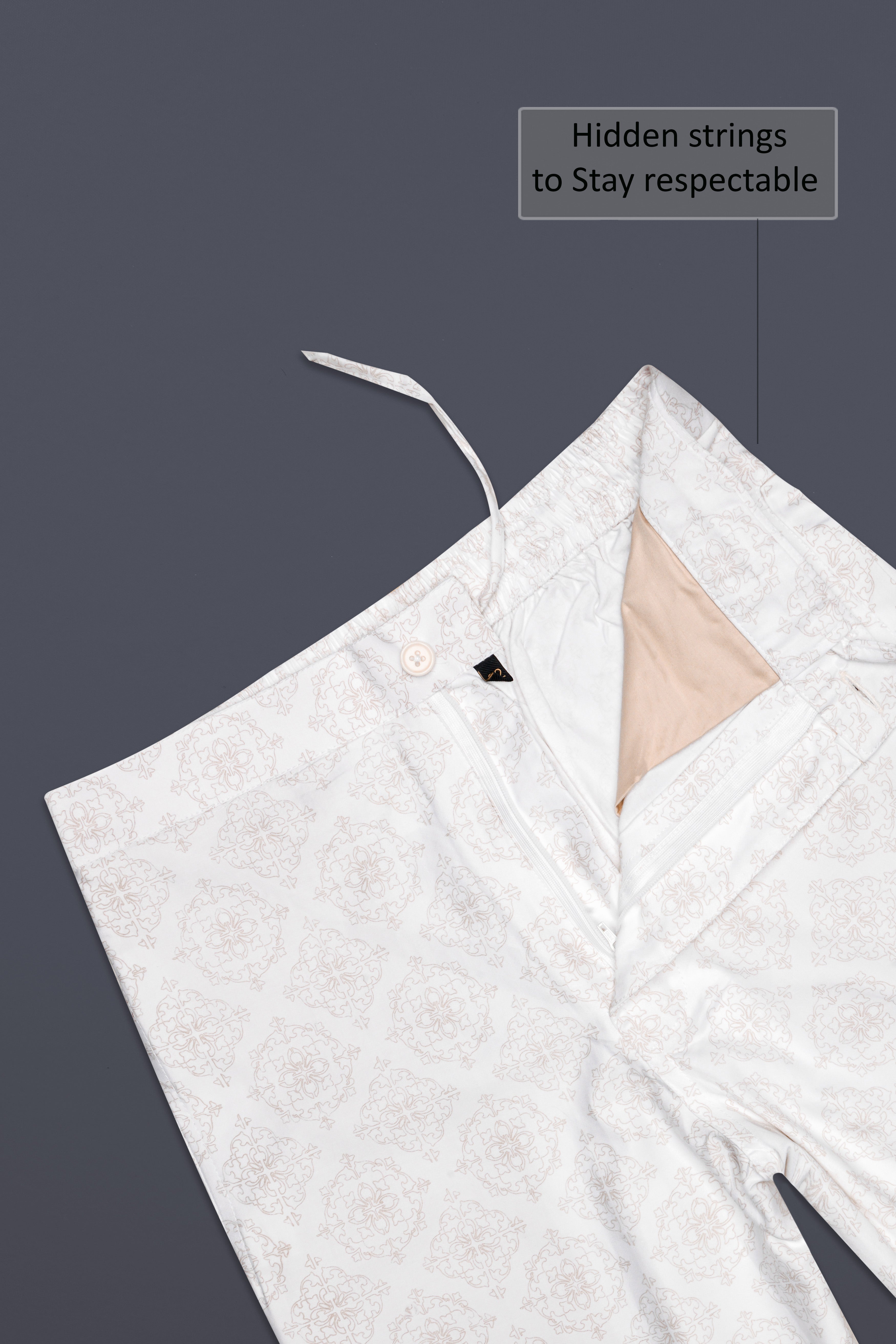 Velisca-Porcelain Cream Damask Printed Subtle Sheen Super Soft Premium Cotton Shorts