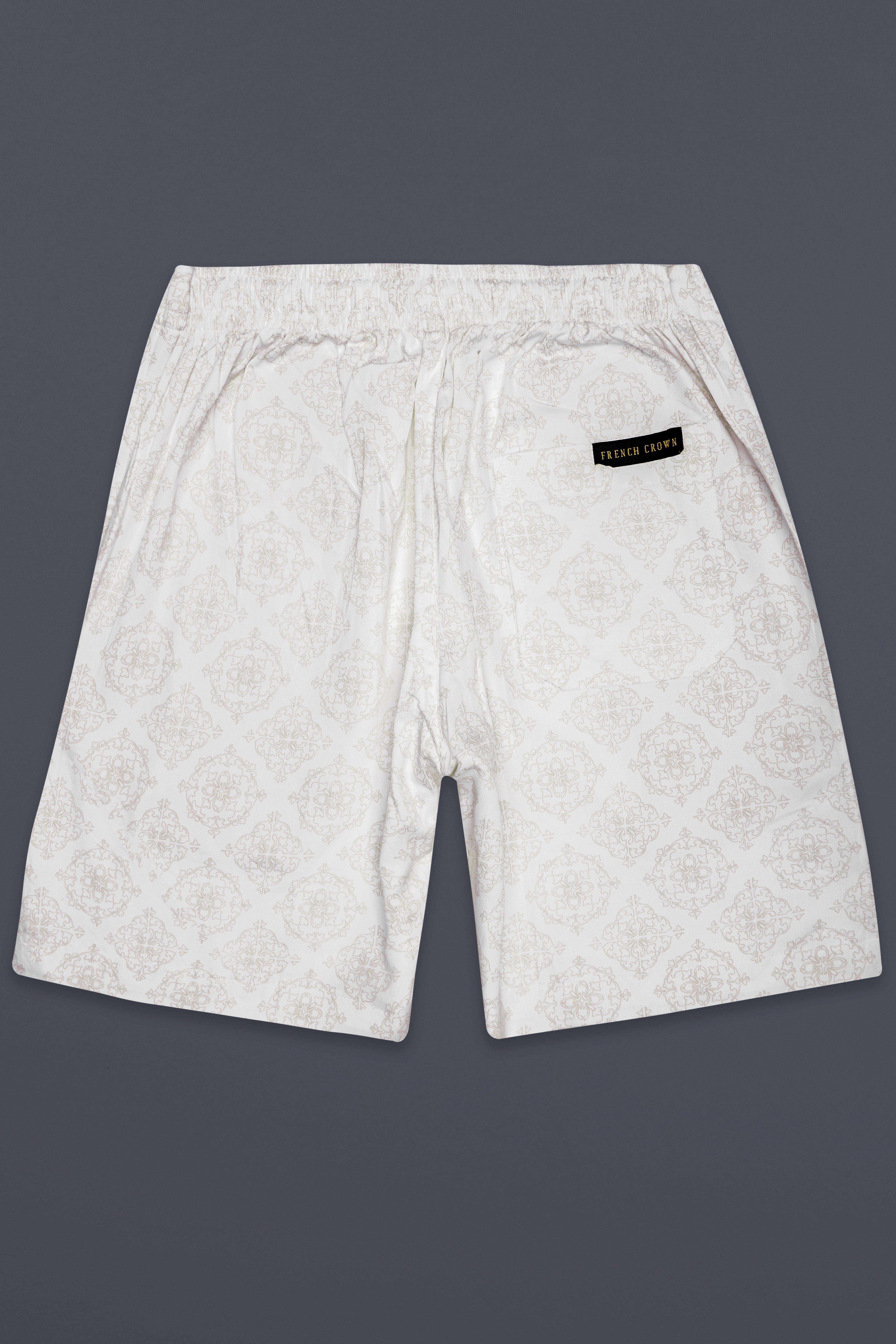 Velisca-Porcelain Cream Damask Printed Subtle Sheen Super Soft Premium Cotton Shorts