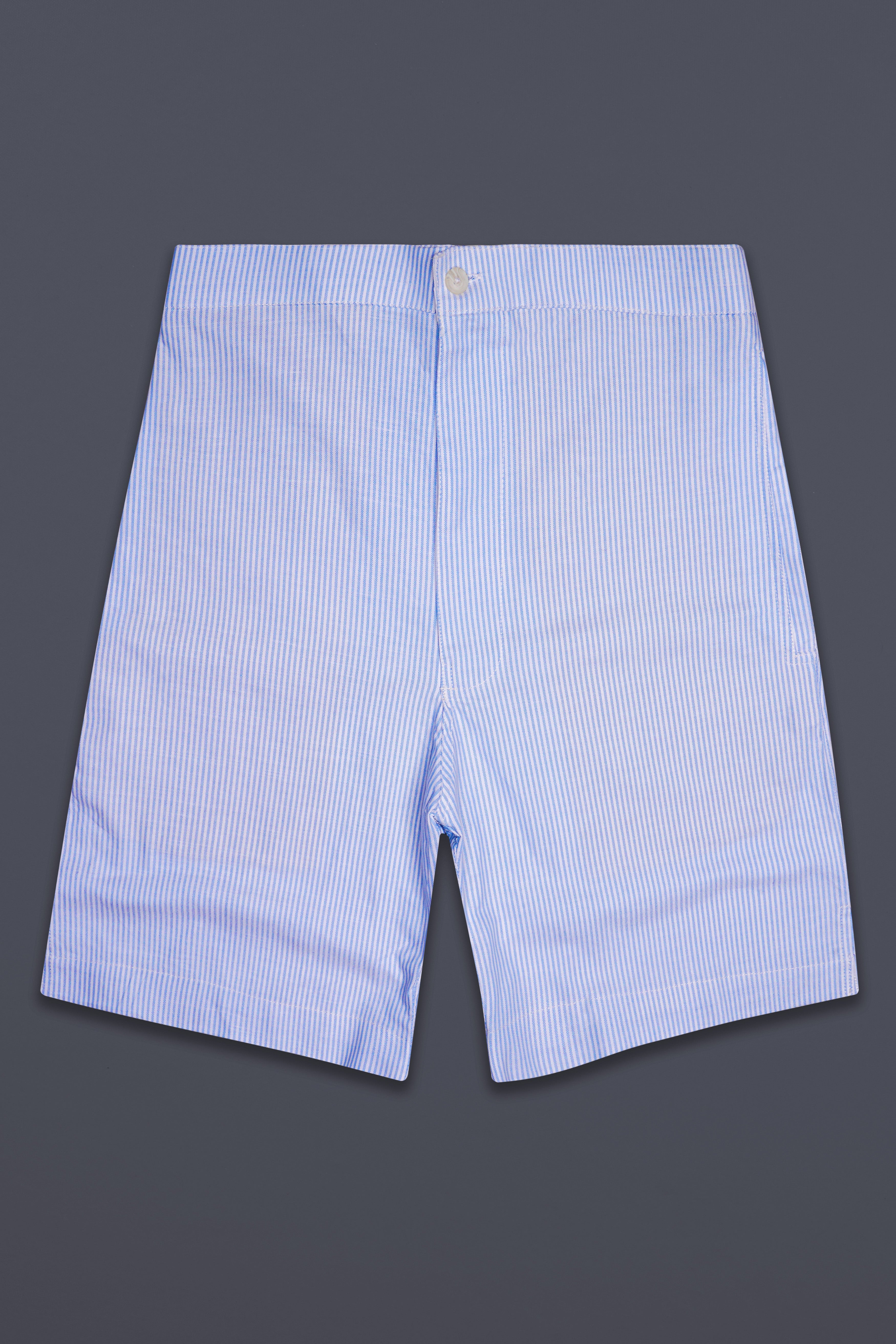 Frescot-Jordy Blue And Bright White Striped Oxford Premium Cotton Shorts