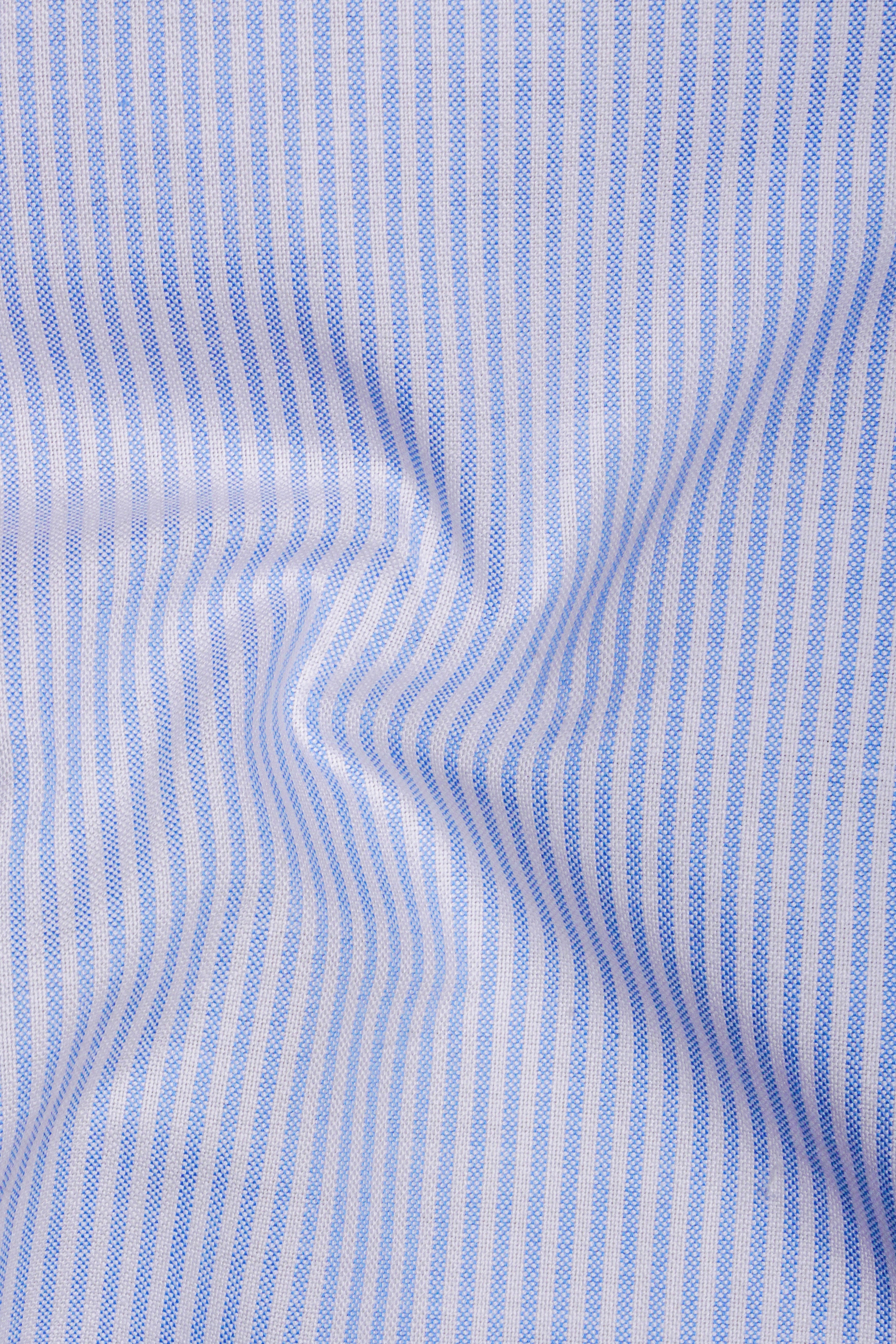 Frescot-Jordy Blue And Bright White Striped Oxford Premium Cotton Shorts