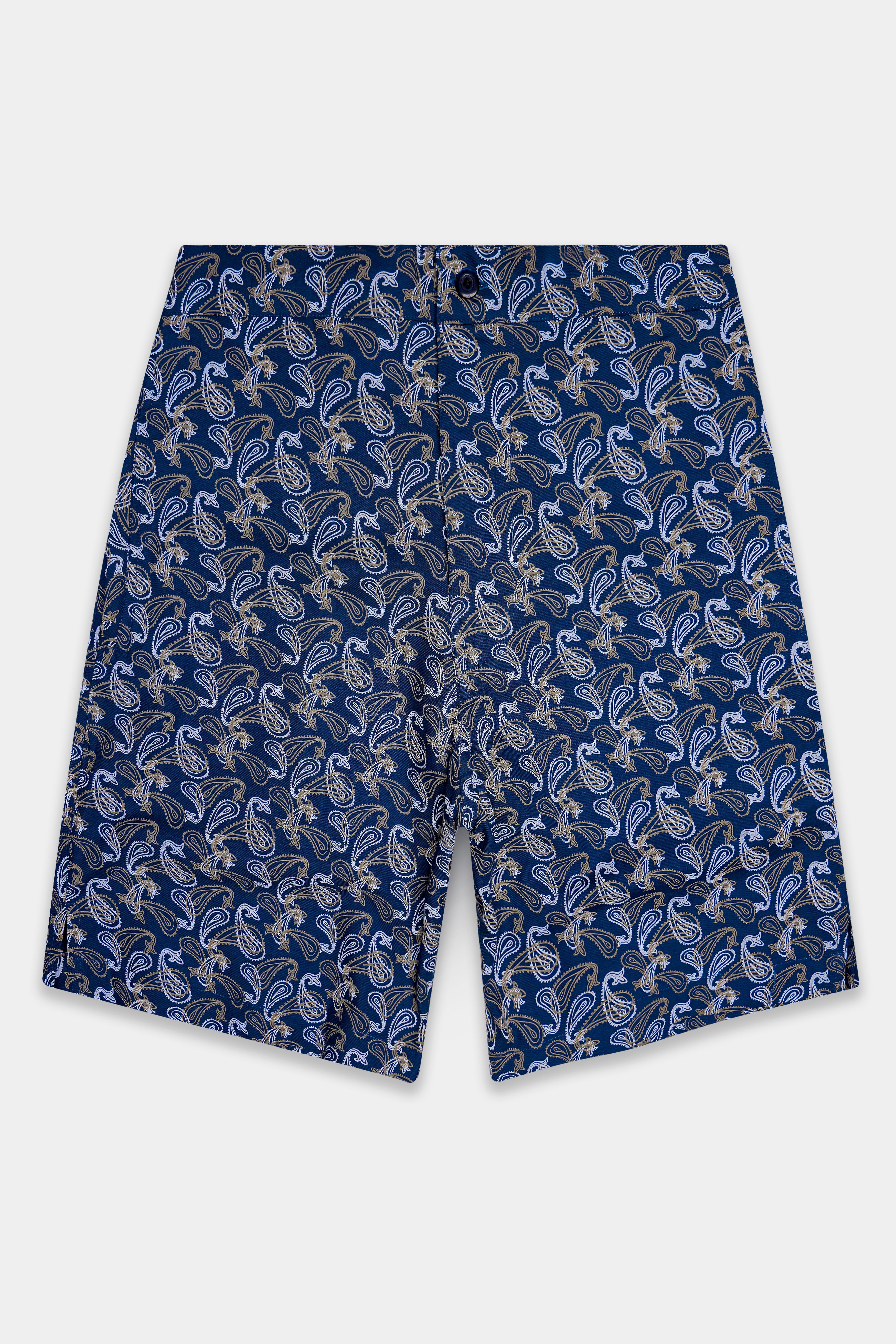 Rivara-Downriver Blue Paisley art Printed Twill Super Soft Premium Cotton Shorts