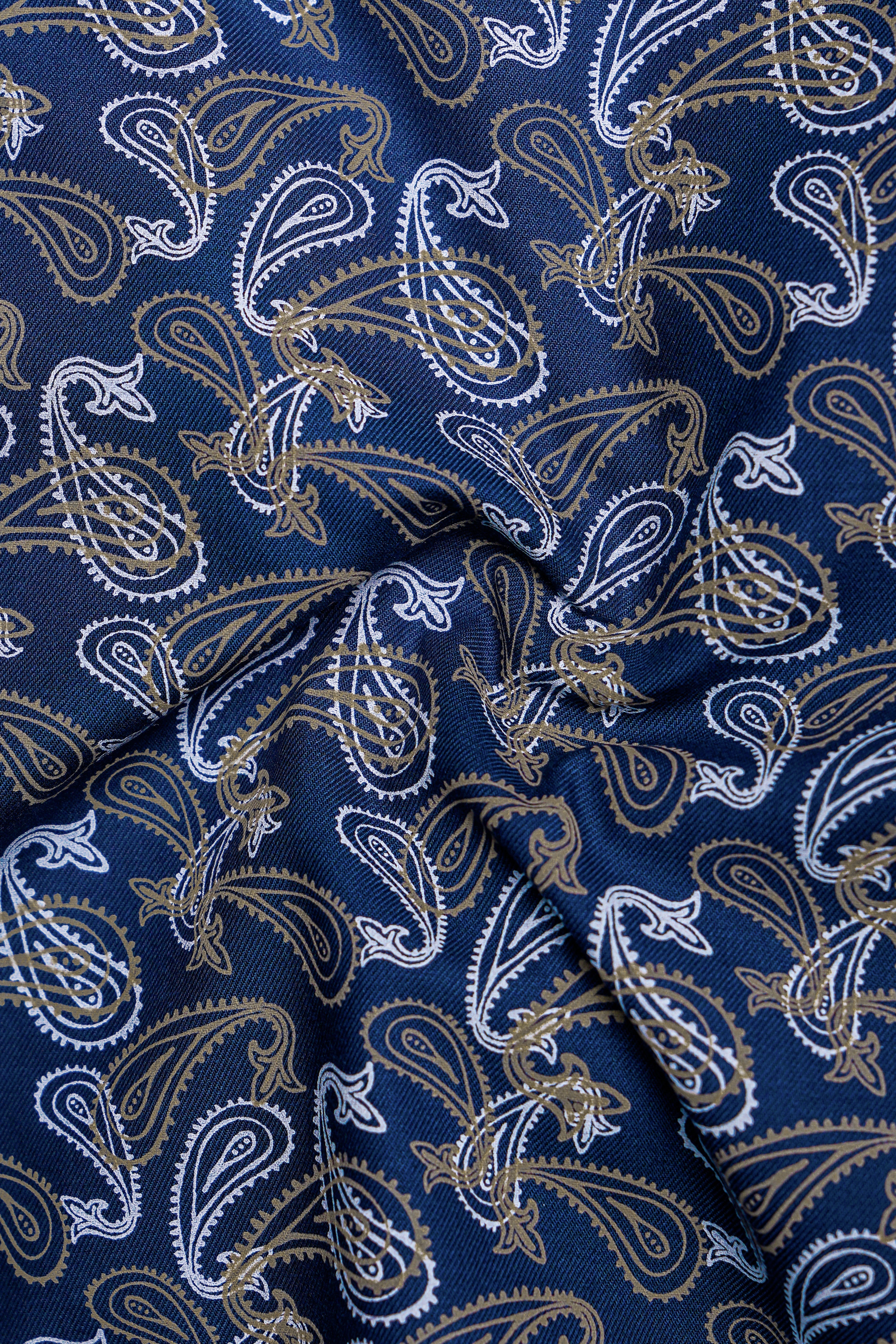 Rivara-Downriver Blue Paisley art Printed Twill Super Soft Premium Cotton Shorts
