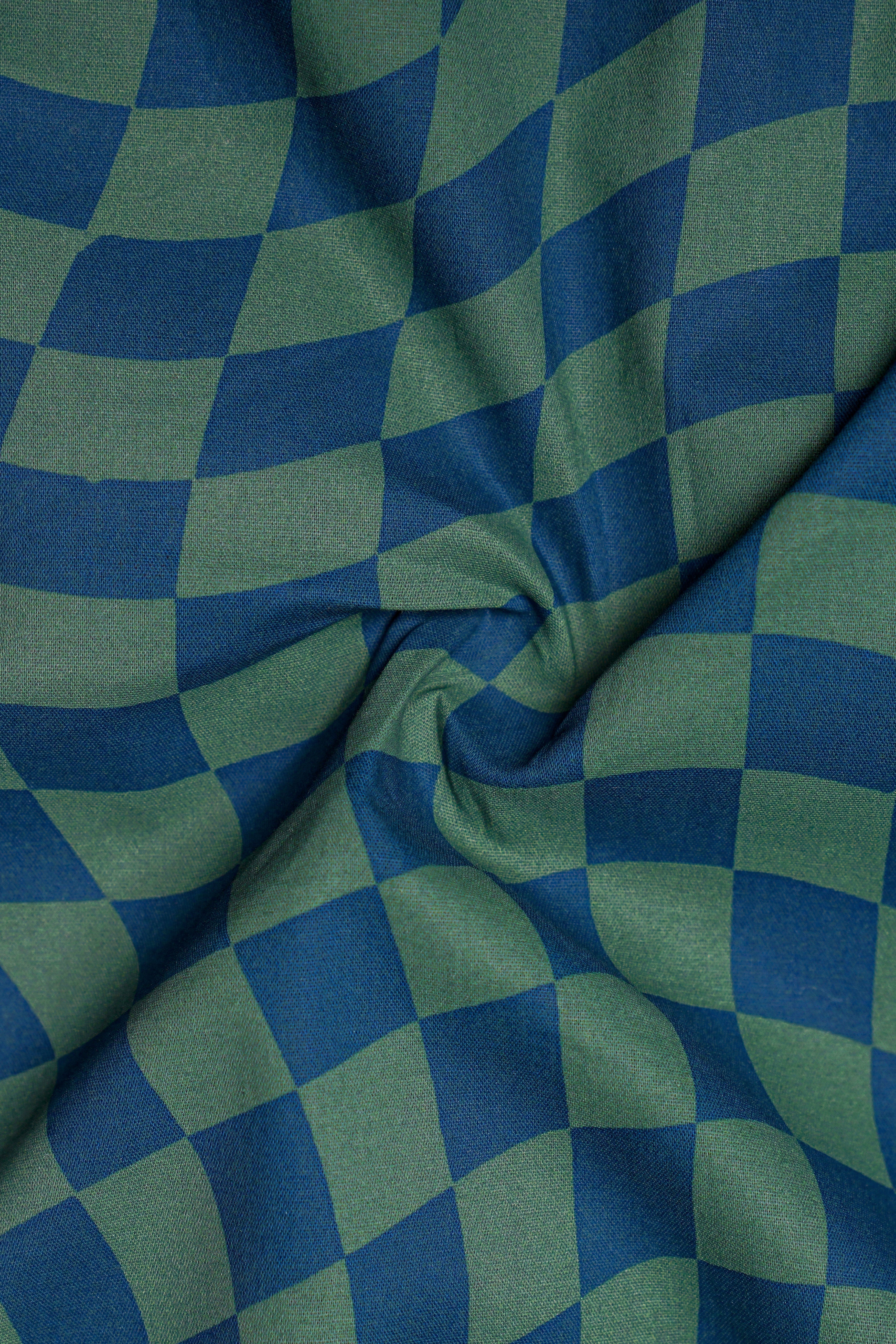 Plaimel-Mineral Green And Marine Blue Plaid Premium Cotton Shorts