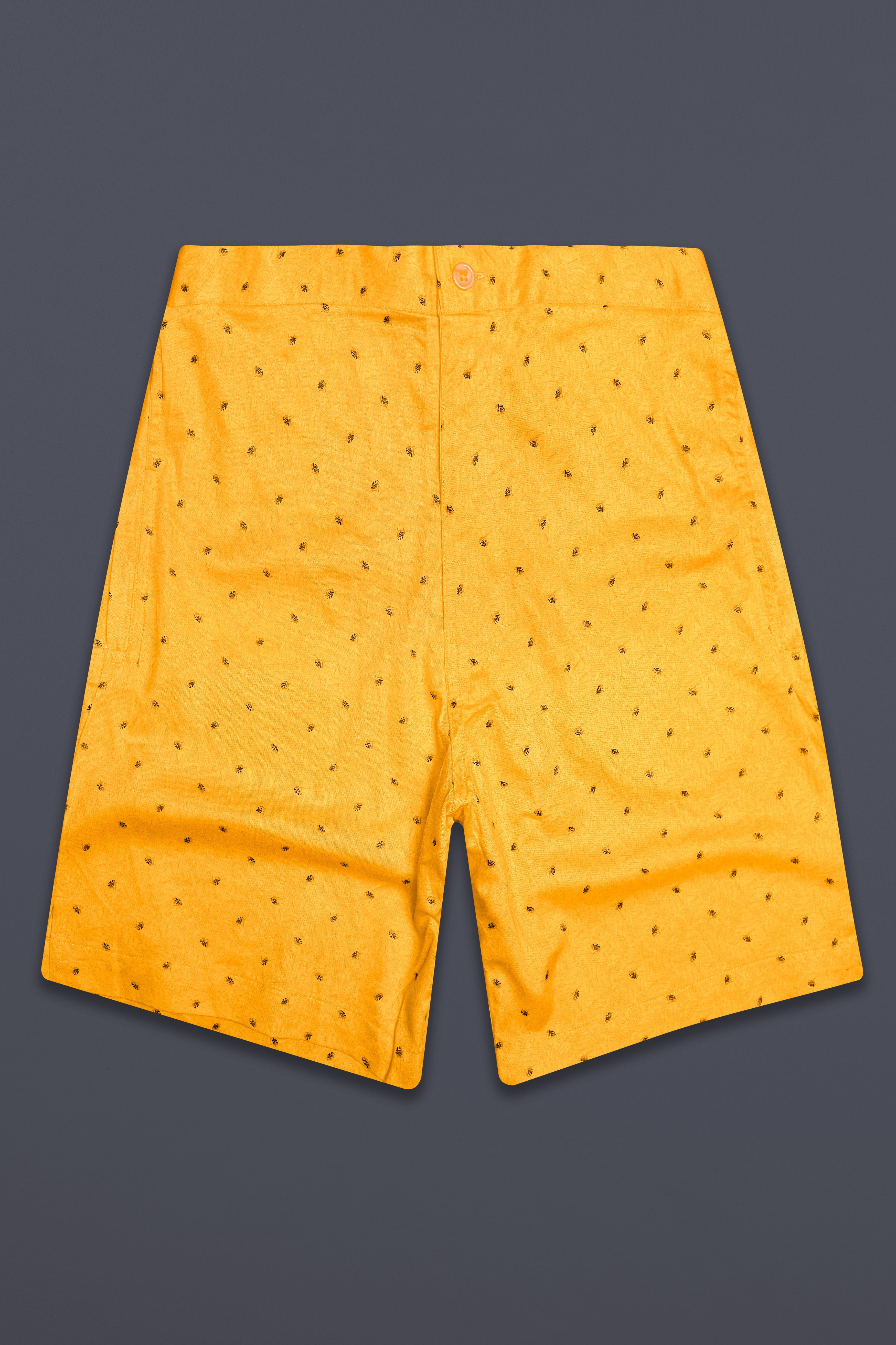 Fiero-Saffron Yellow Printed Subtle Sheen Super Soft Premium Cotton Shorts