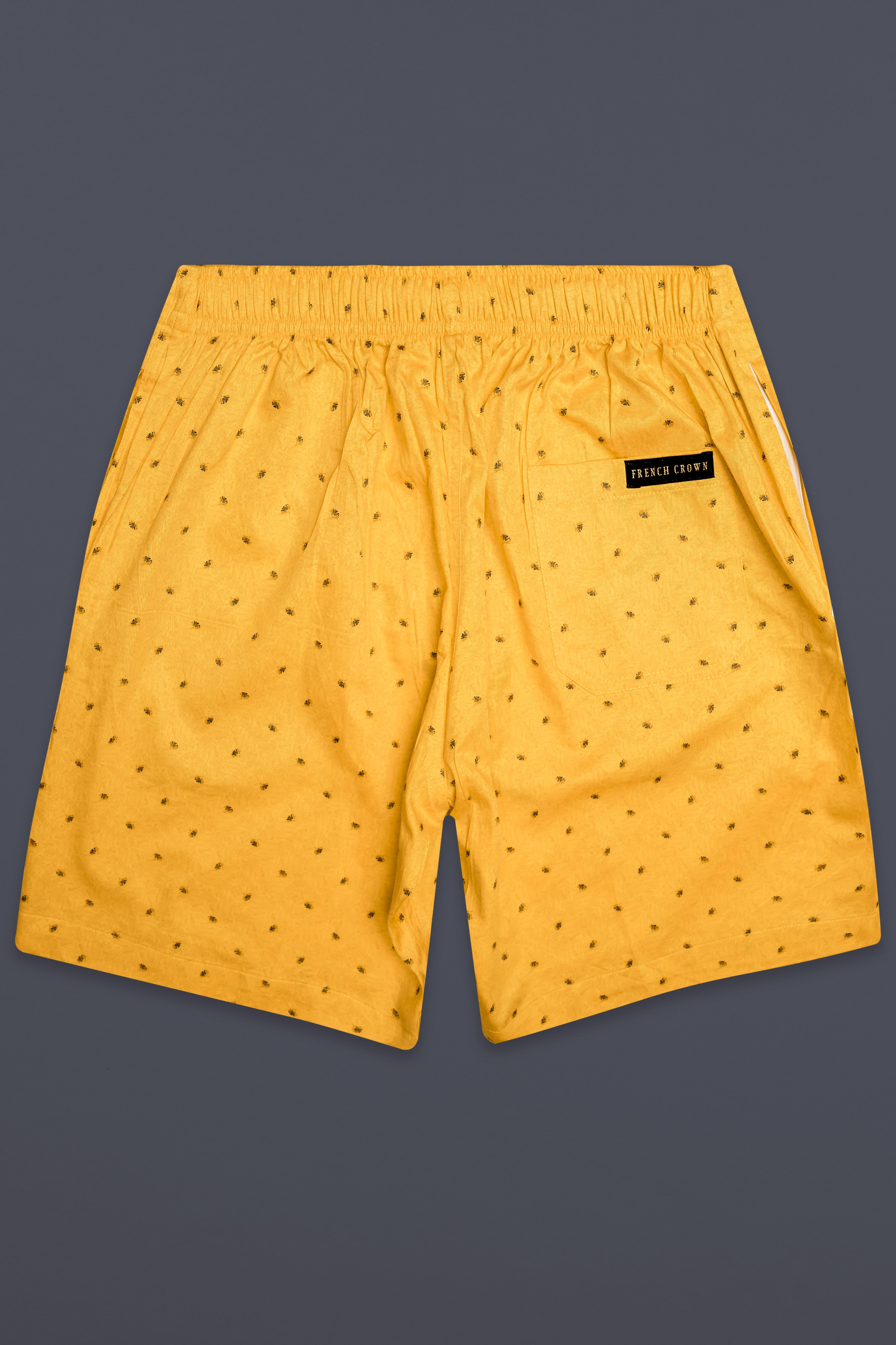 Fiero-Saffron Yellow Printed Subtle Sheen Super Soft Premium Cotton Shorts
