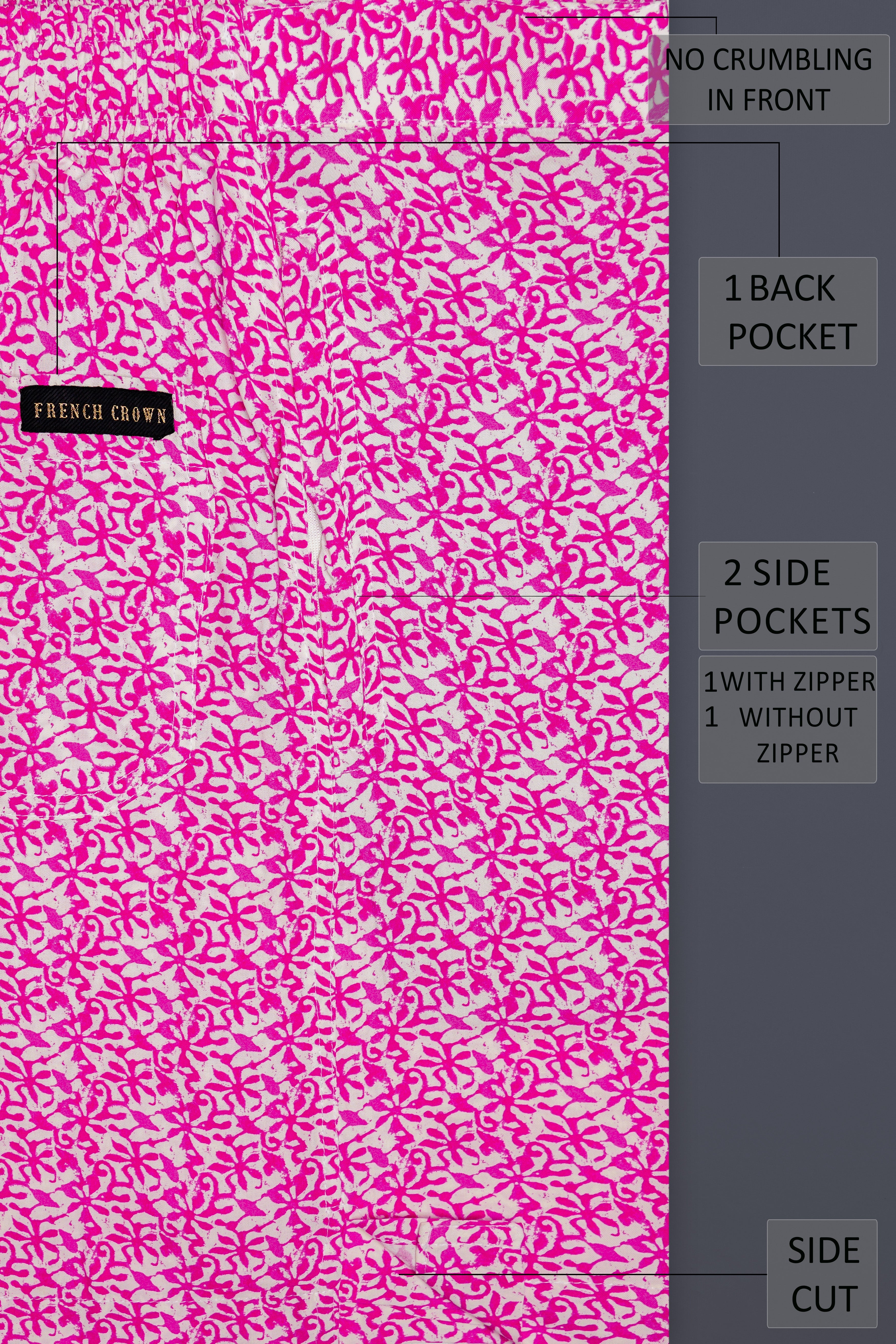 Fuchsia-Mulberry Pink Printed Super Soft Premium Tencel Shorts