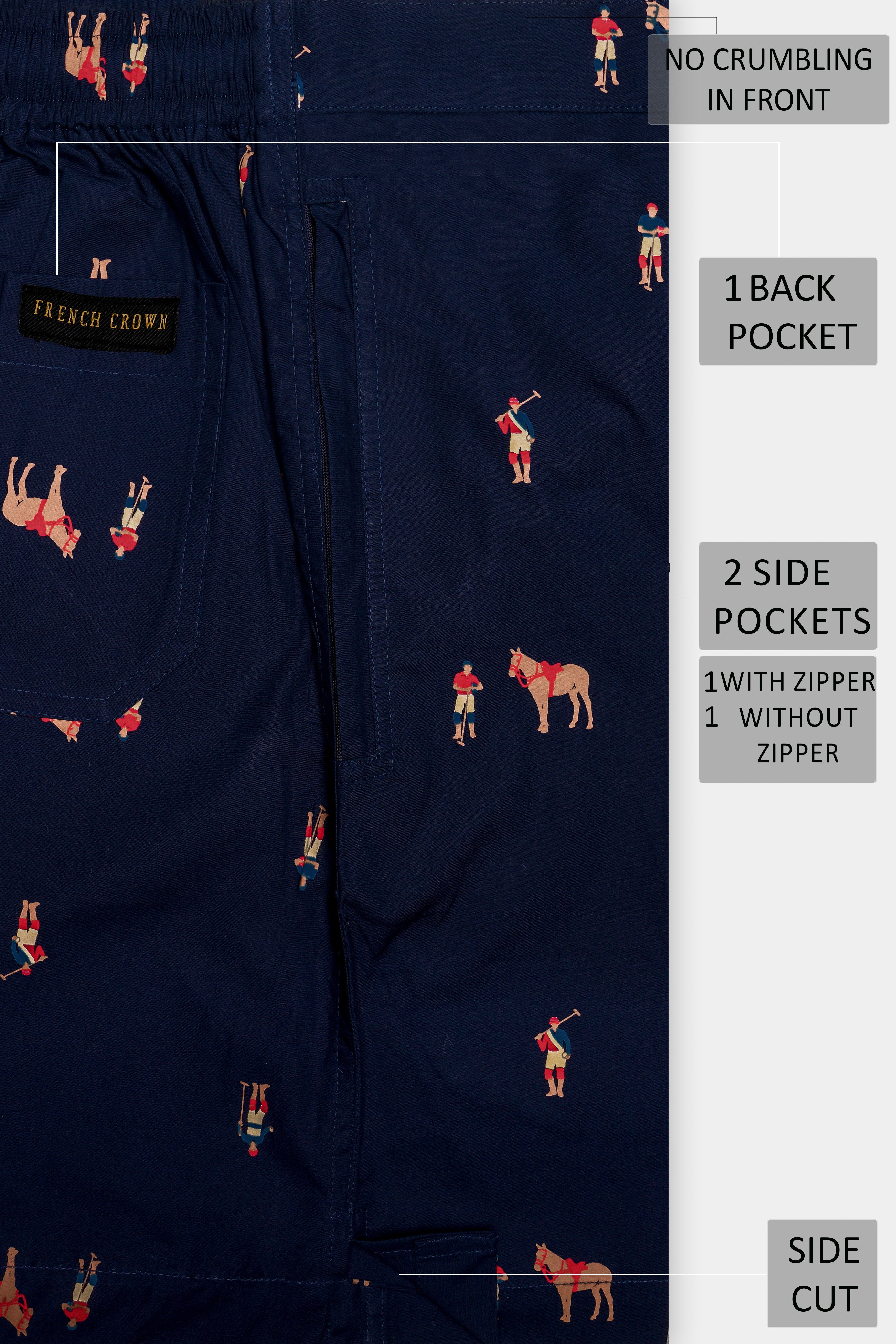 Sailor-Vulcan Blue Polo Printed Premium Cotton Shorts