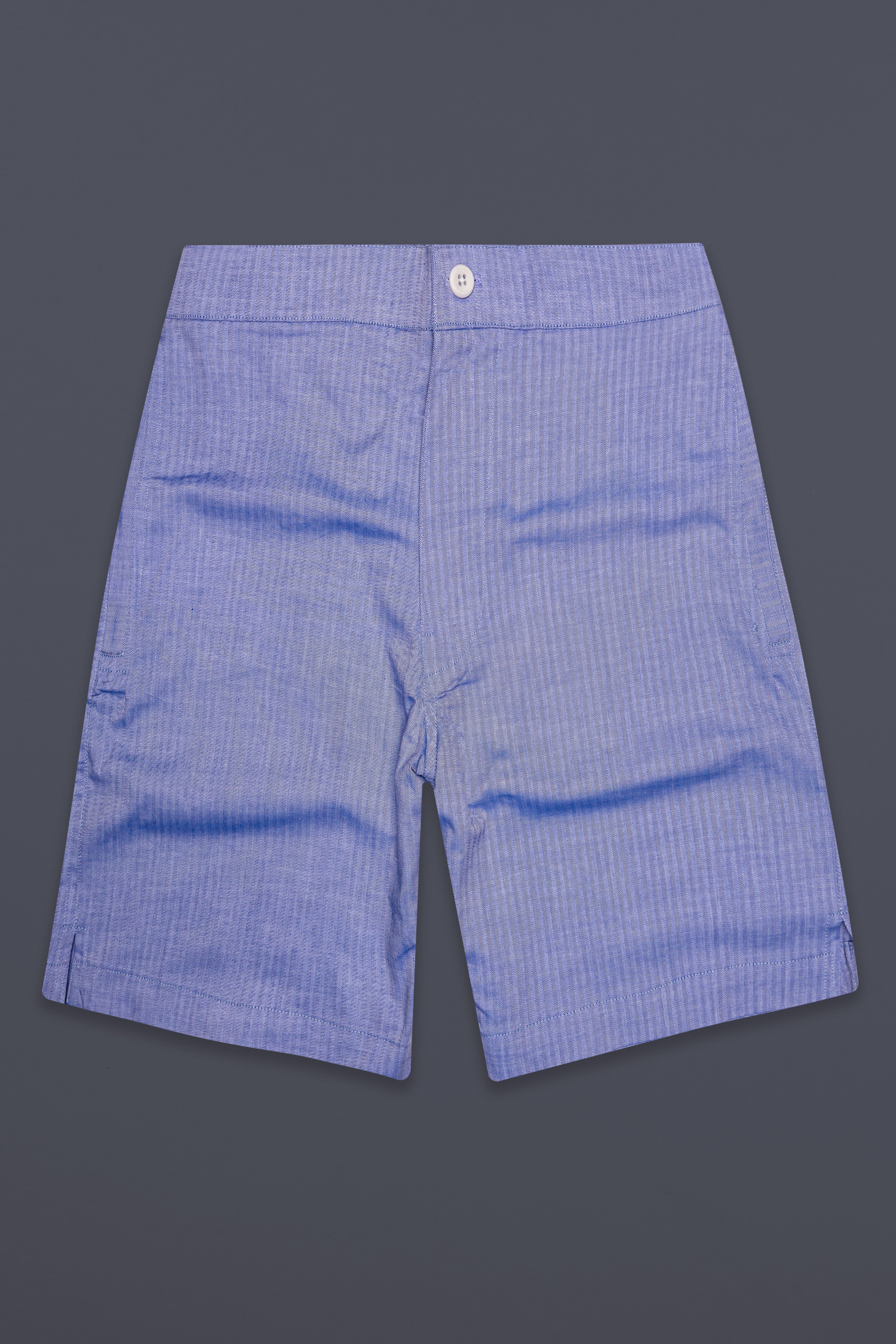Azure-Glaucous Blue Herringbone Textured Premium Cotton Shorts