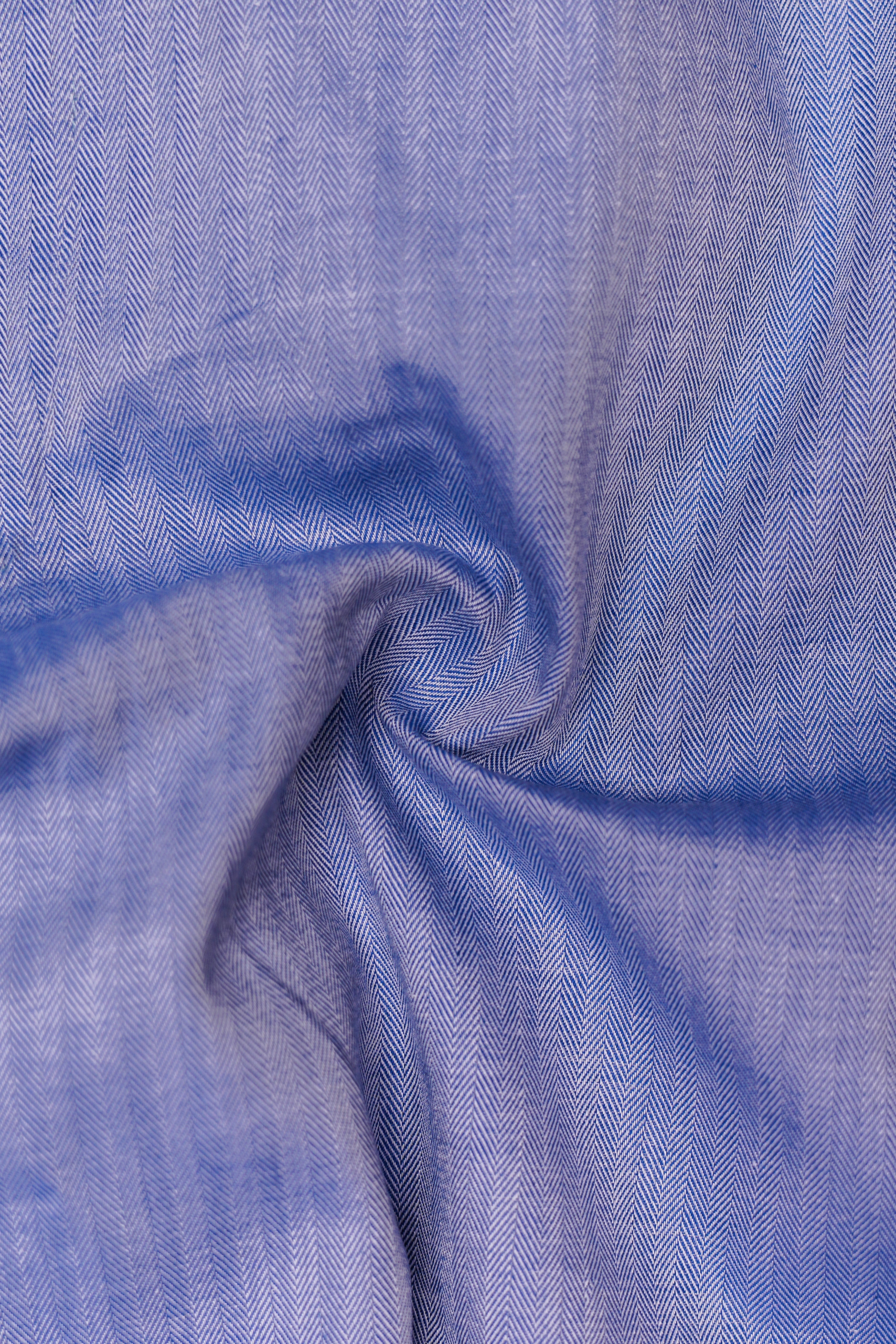 Azure-Glaucous Blue Herringbone Textured Premium Cotton Shorts