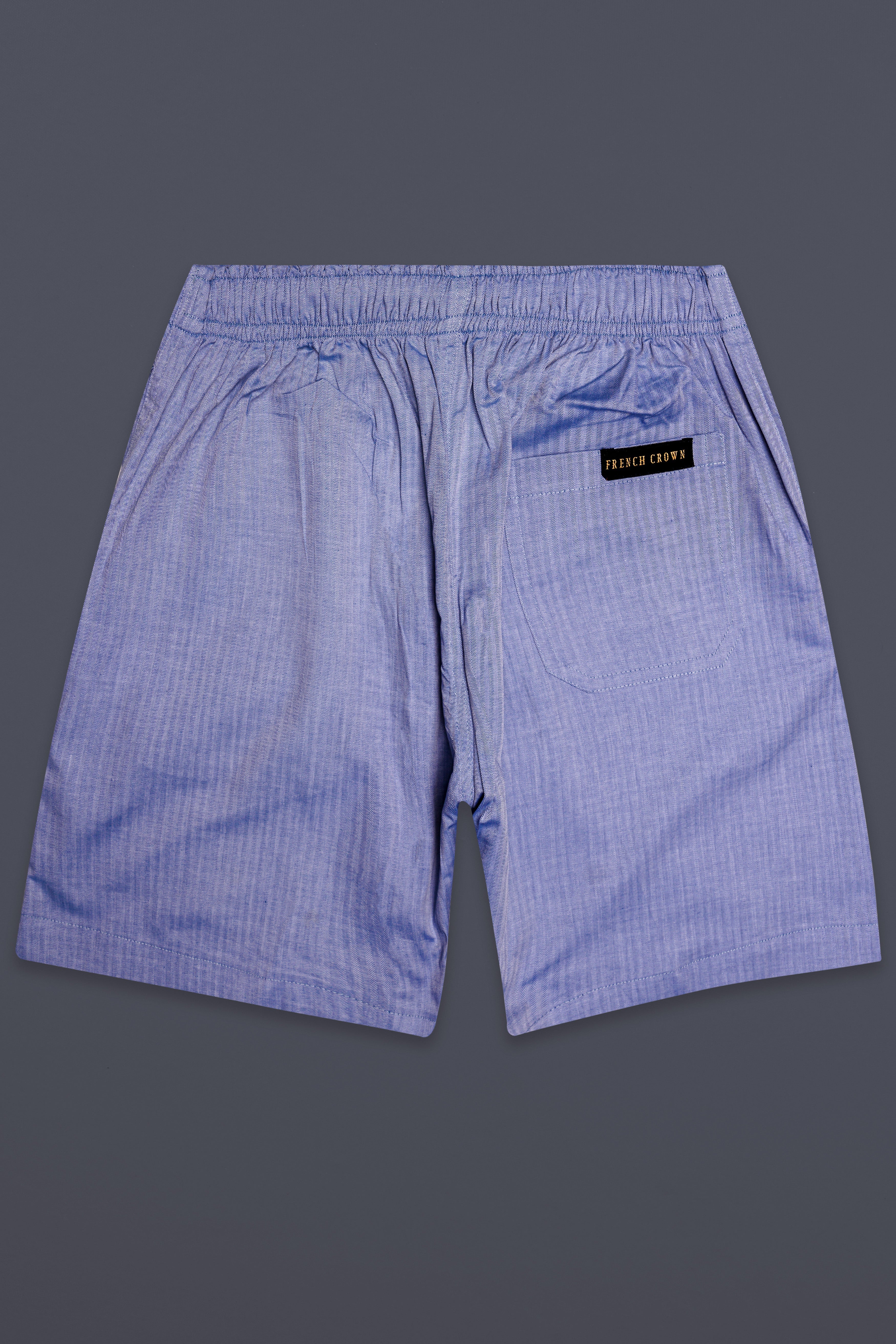 Azure-Glaucous Blue Herringbone Textured Premium Cotton Shorts