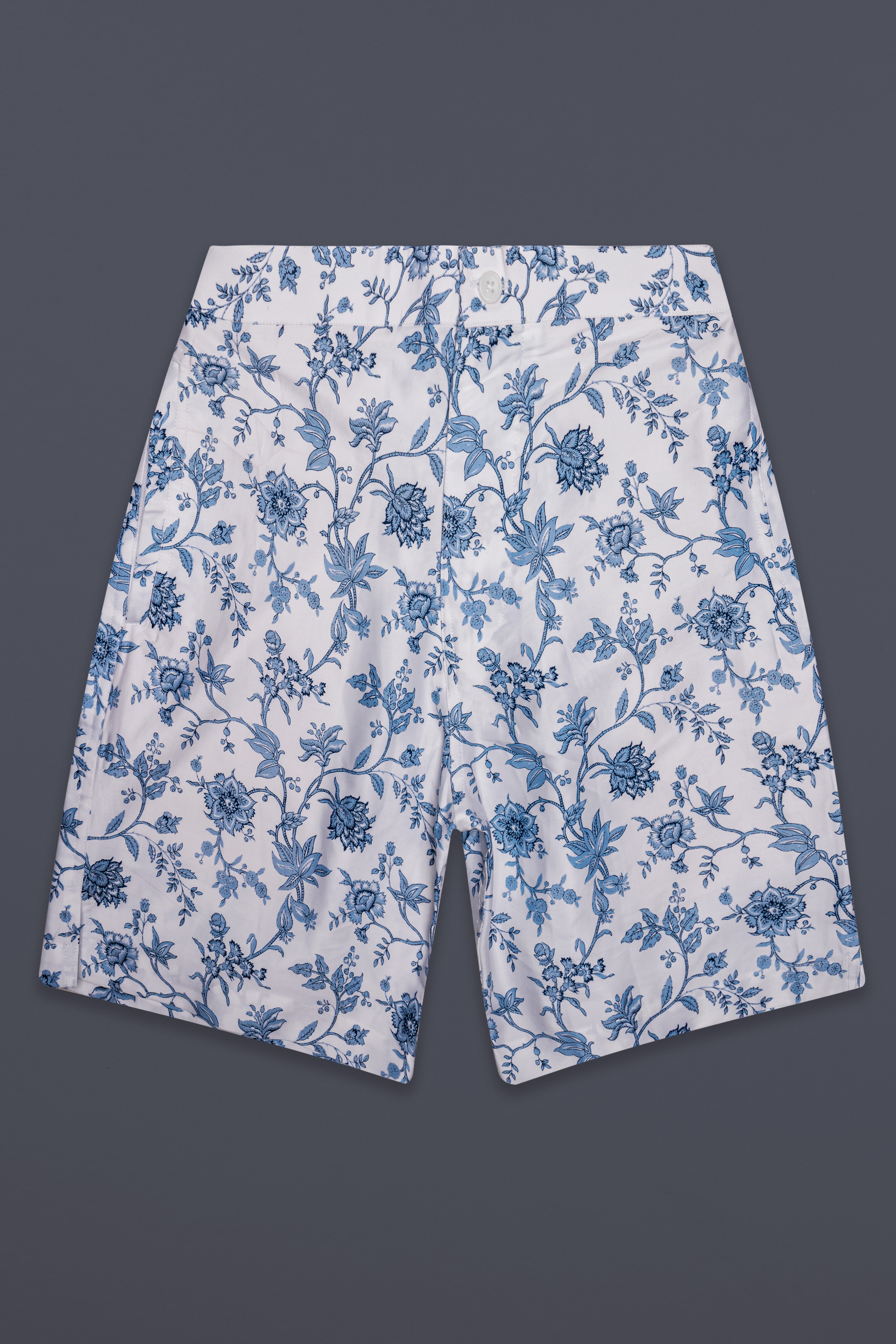 Alpine-Bright White And Lynch Blue Printed Subtle Sheen Super Soft Premium Cotton Shorts