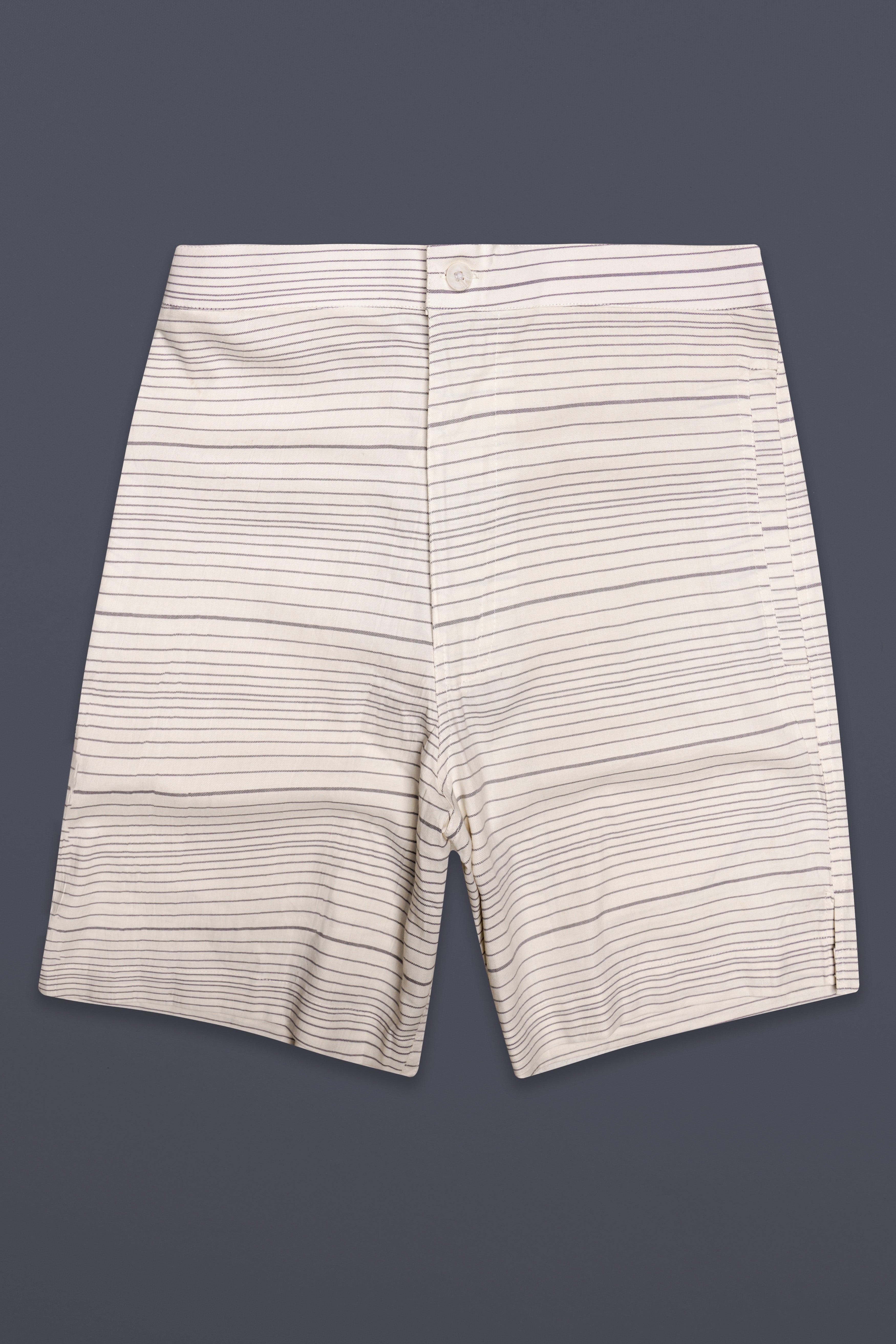 Oriel-Bizarre Cream Striped Oxford Premium Cotton Shorts