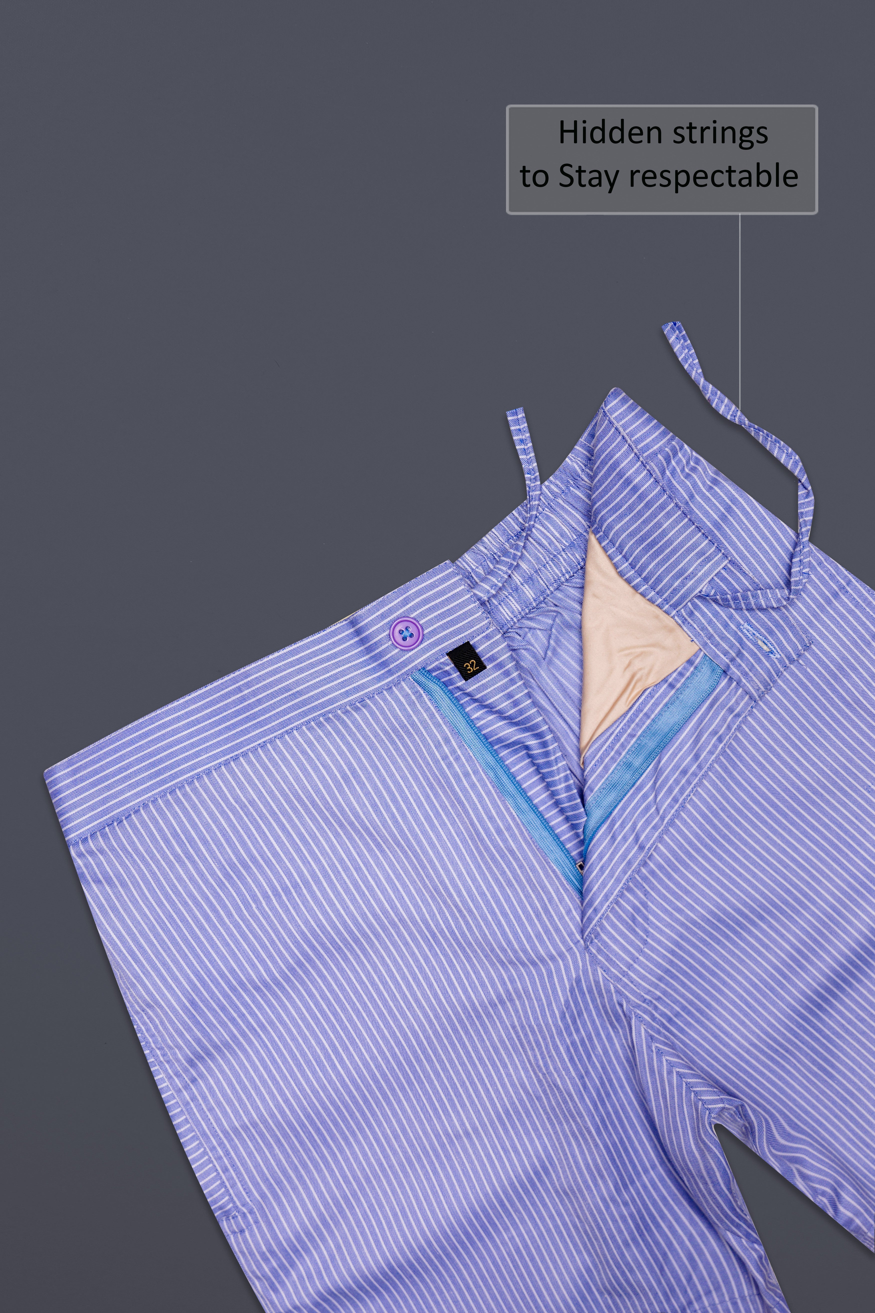 Noctis-Moonstone Blue Striped Dobby Textured Giza Cotton Shorts