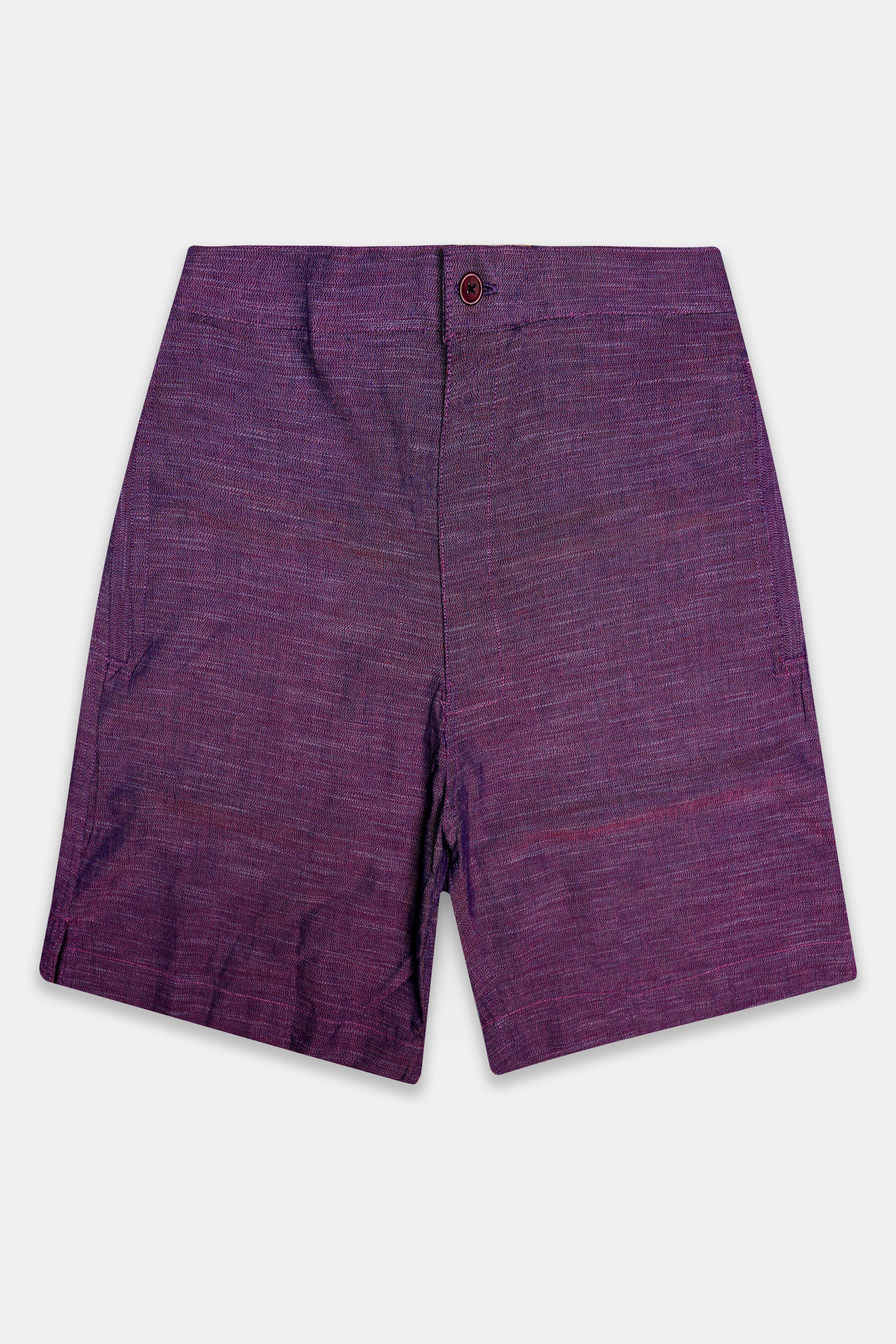 Berris-Grape Purple Textured Chambray Premium Cotton Shorts