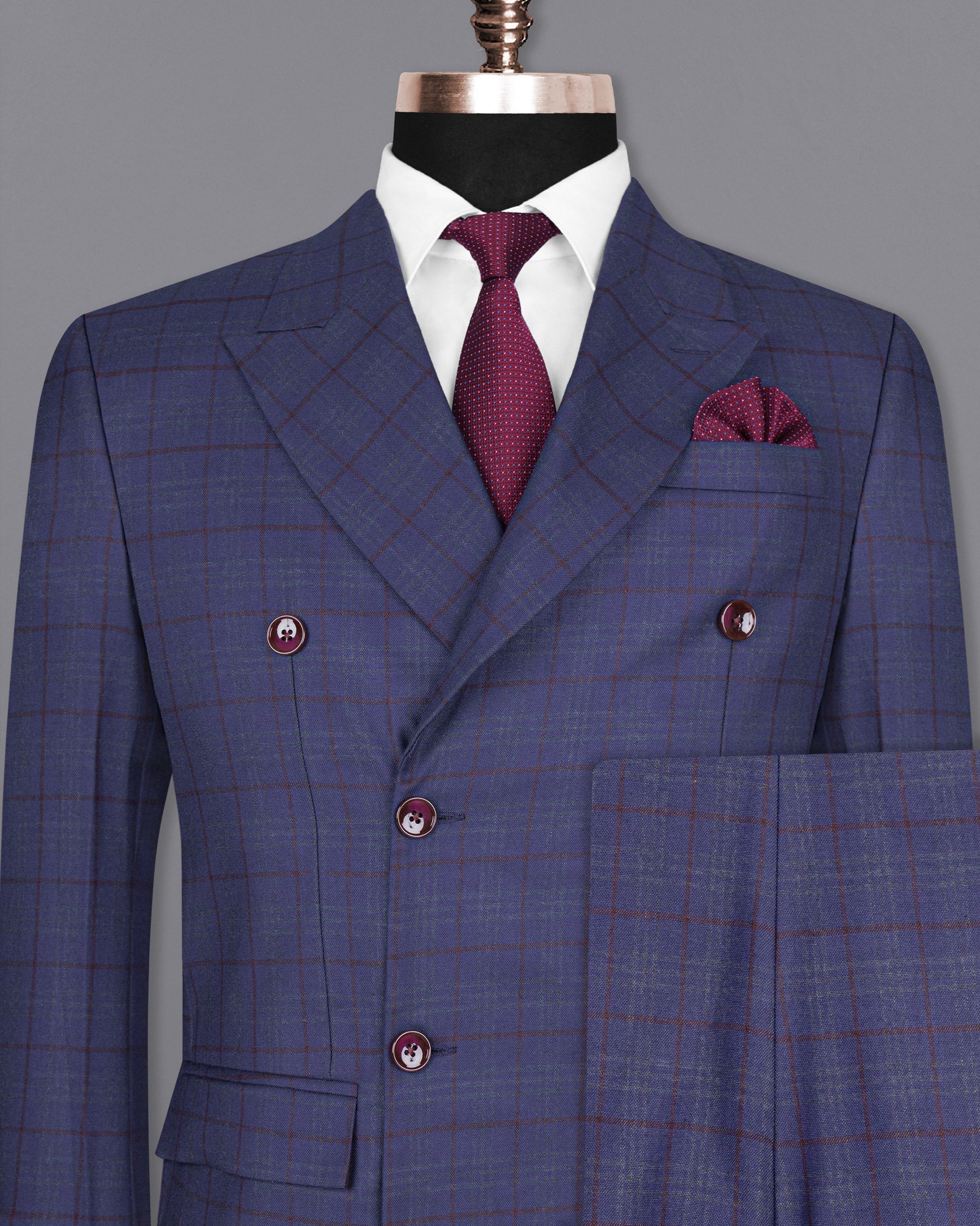 Rhino Blue Plaid Double Breasted Wool Rich Suit