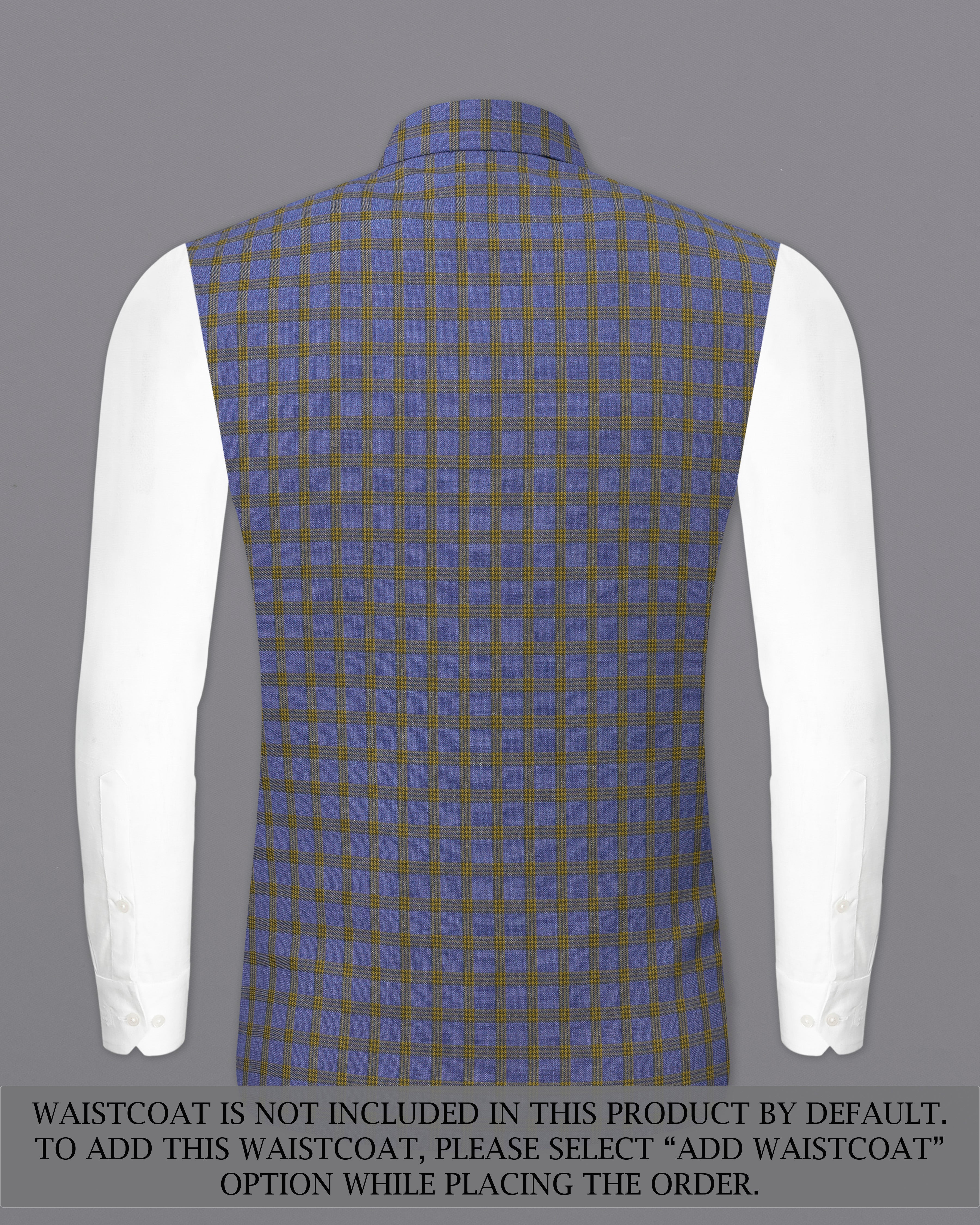 Twilight Blue with Alpine Brown Plaid Cross Placket Bandhgala Suit