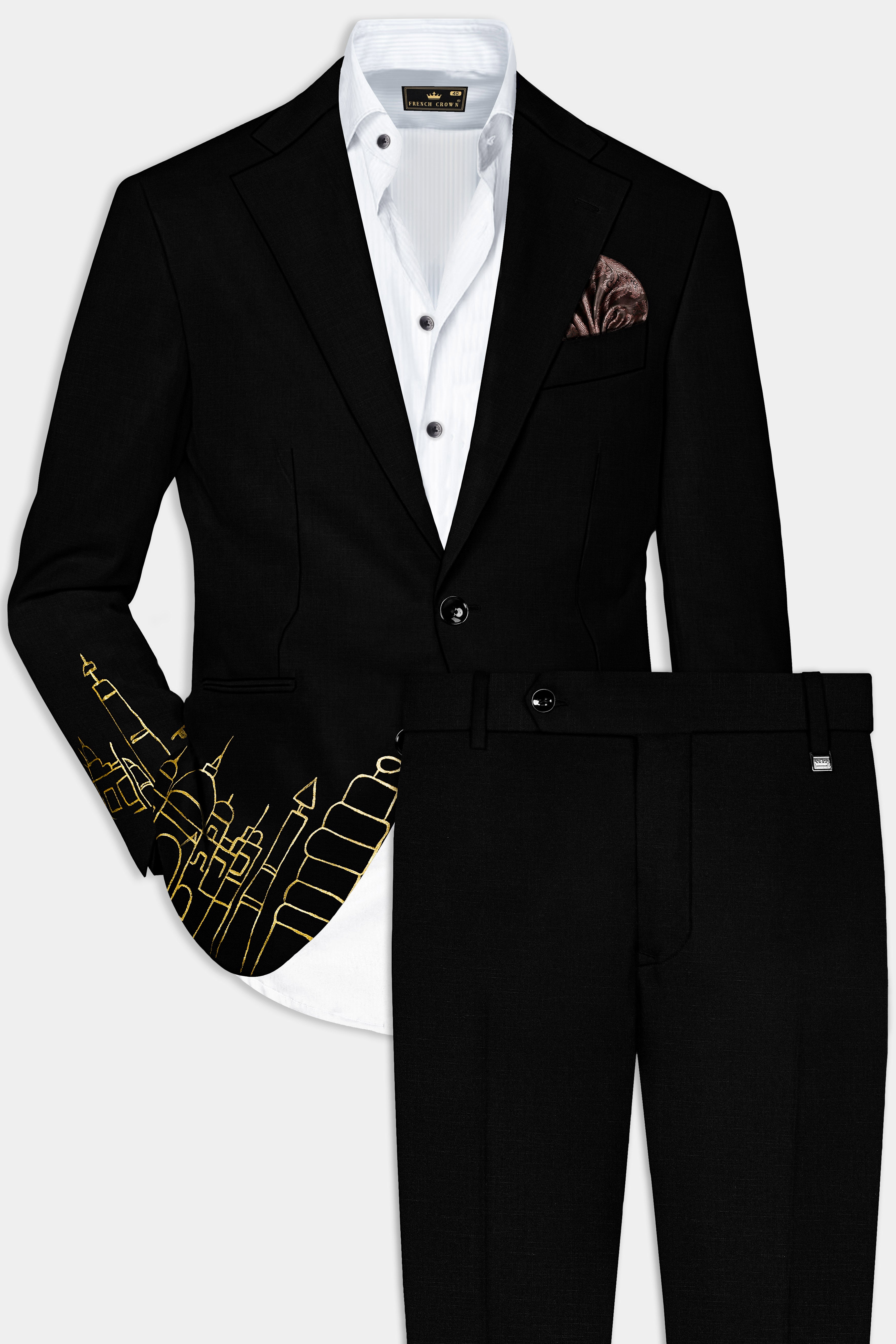 Jade Black Stretchable With Hand Painted Single Breasted Designer Suit