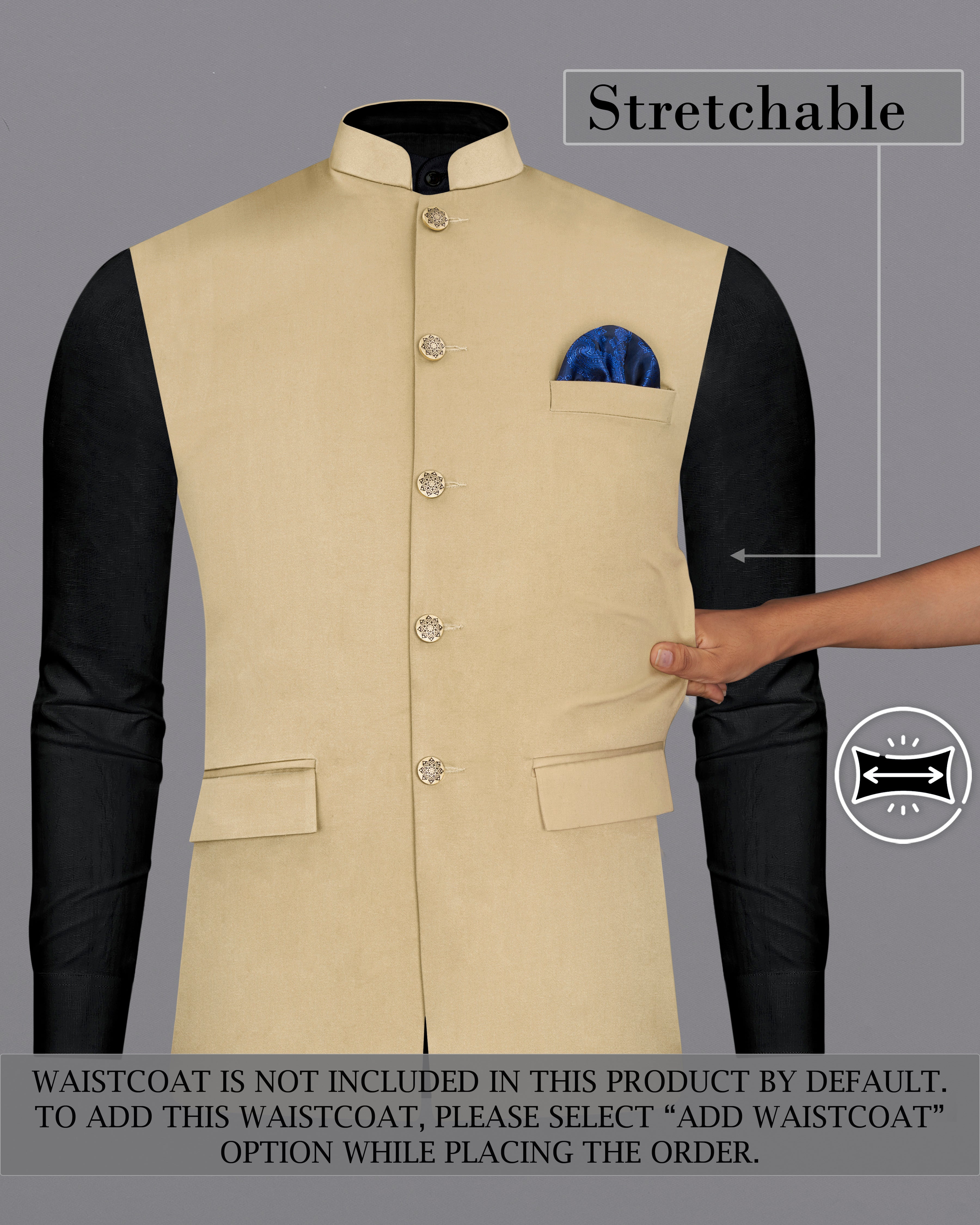 Pavlova Cream Cross Placket Stretchable Premium Cotton Bandhgala Traveler Suit