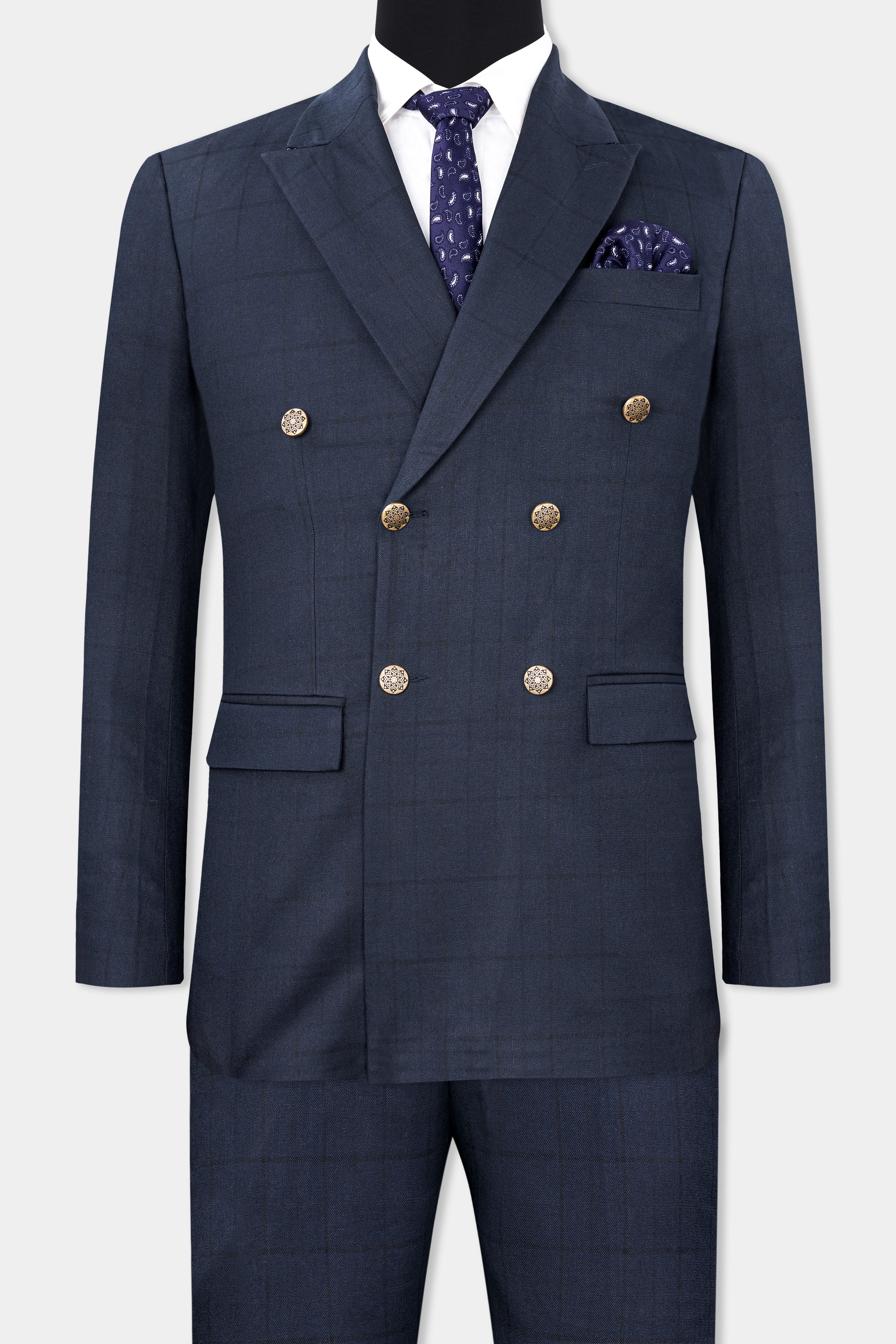 Shark Blue Subtle Windowpane Double Breasted Suit