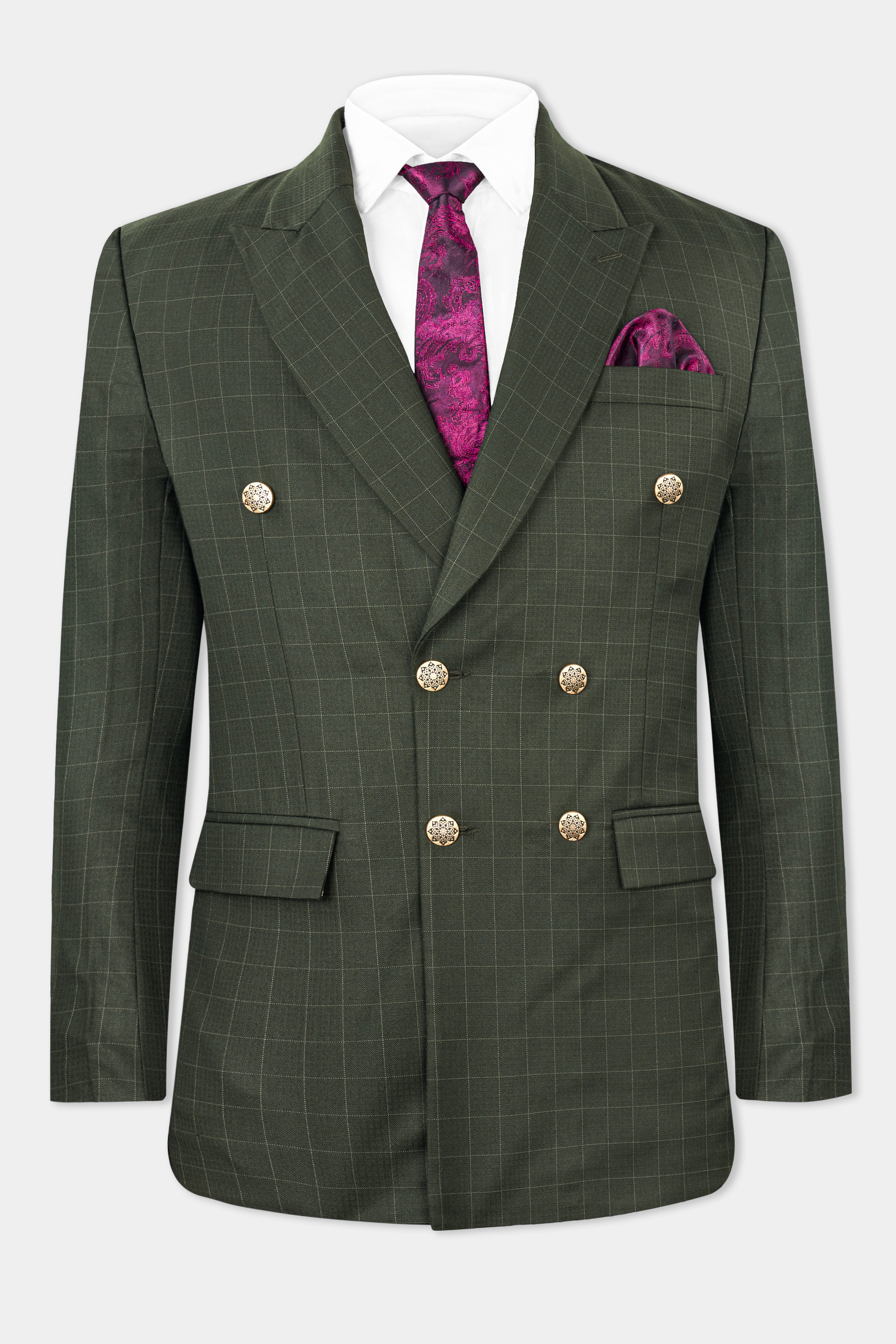 Dune Dark Green Subtle Checkered Double Breasted Suit