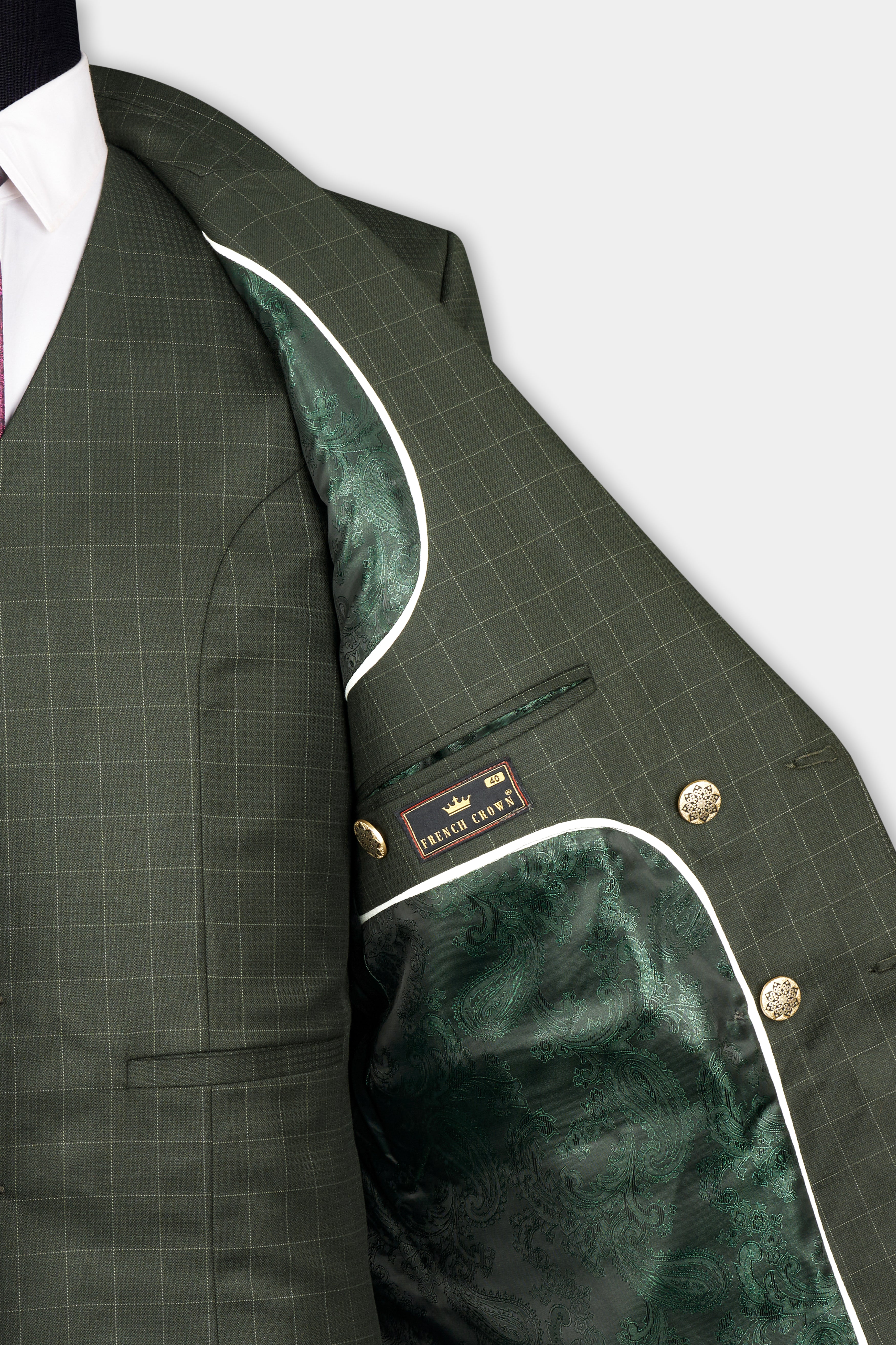 Dune Dark Green Subtle Checkered Double Breasted Suit