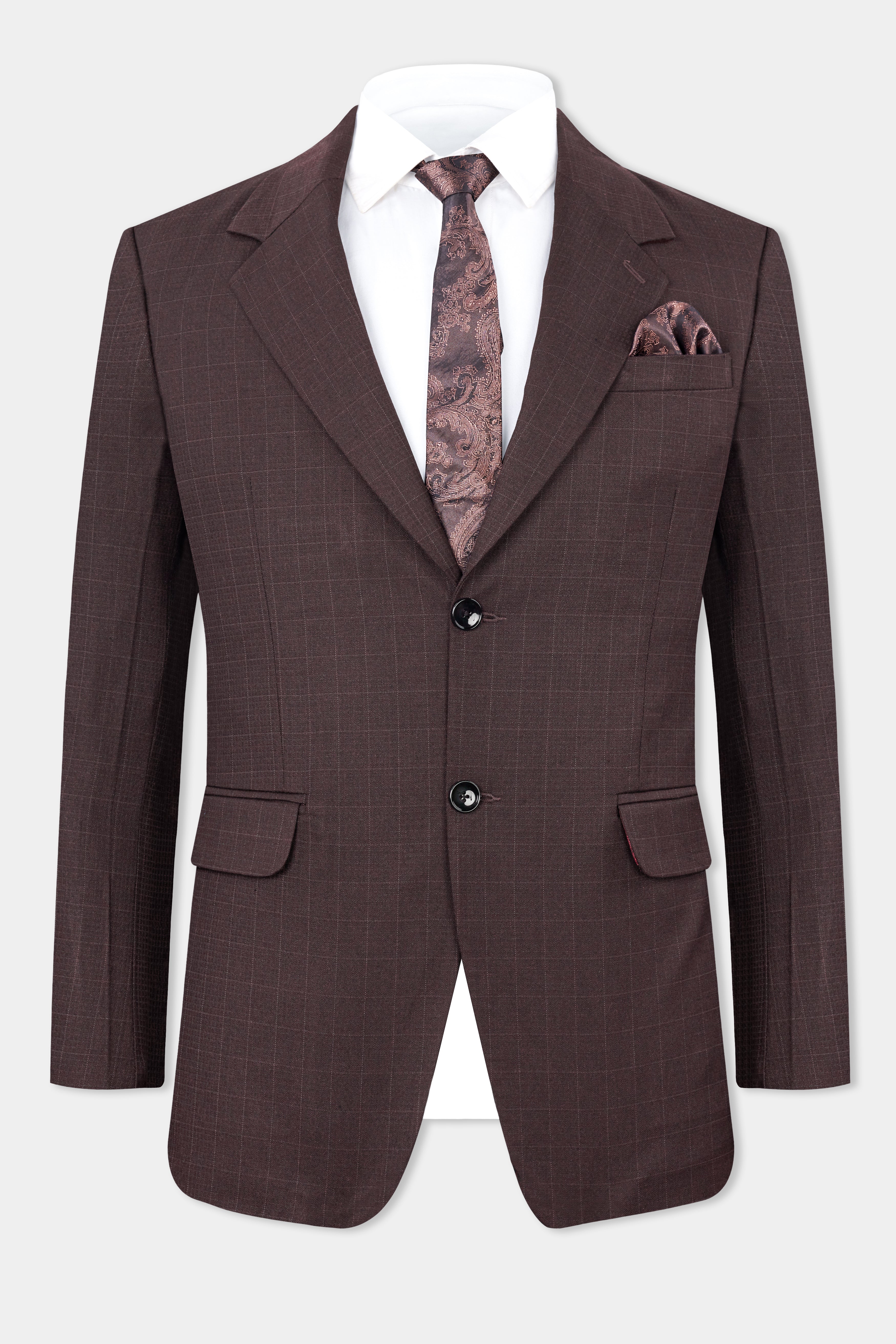 Taupe Maroon Stretchable Dobby Single Breasted traveler Suit