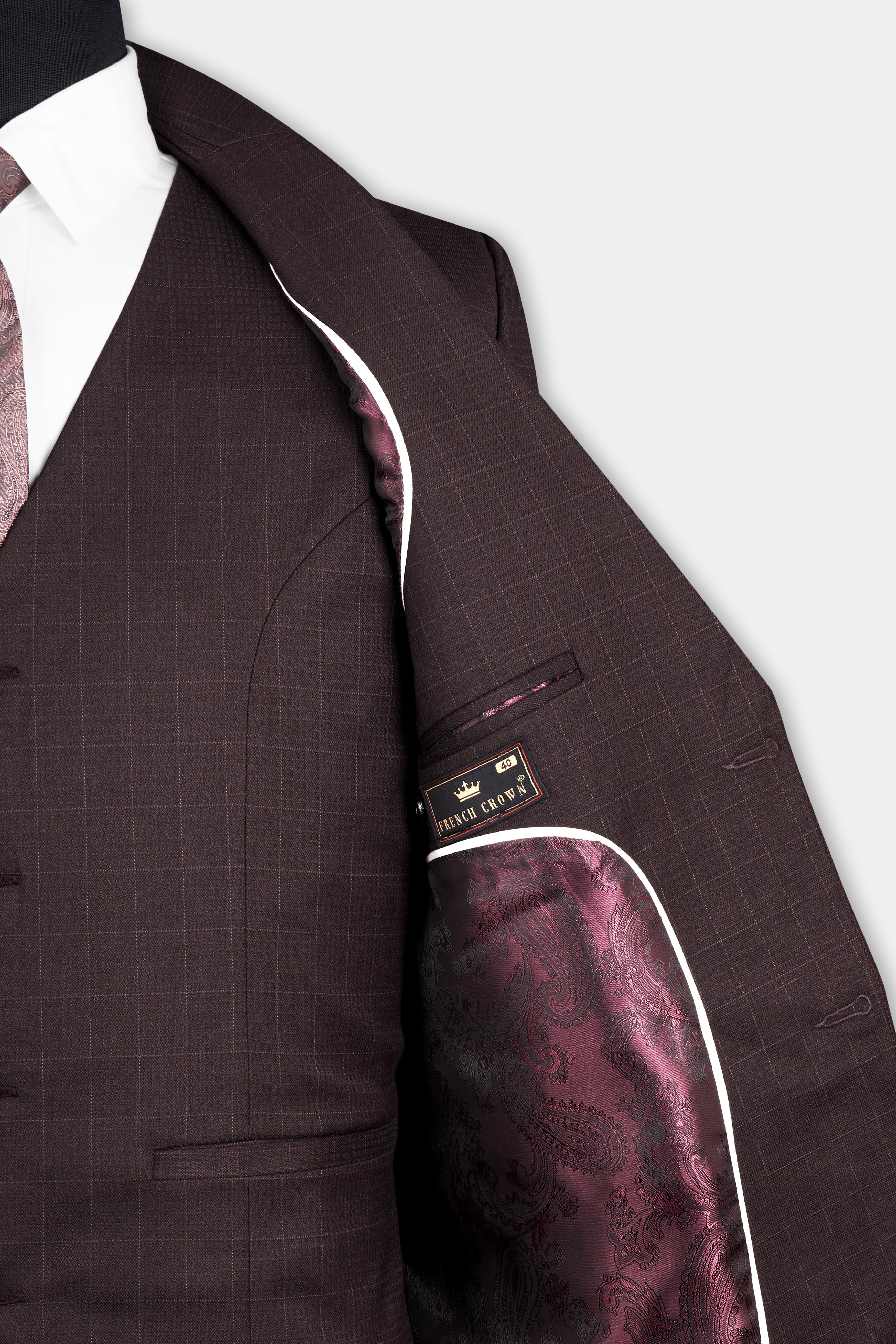 Taupe Maroon Stretchable Dobby Single Breasted traveler Suit