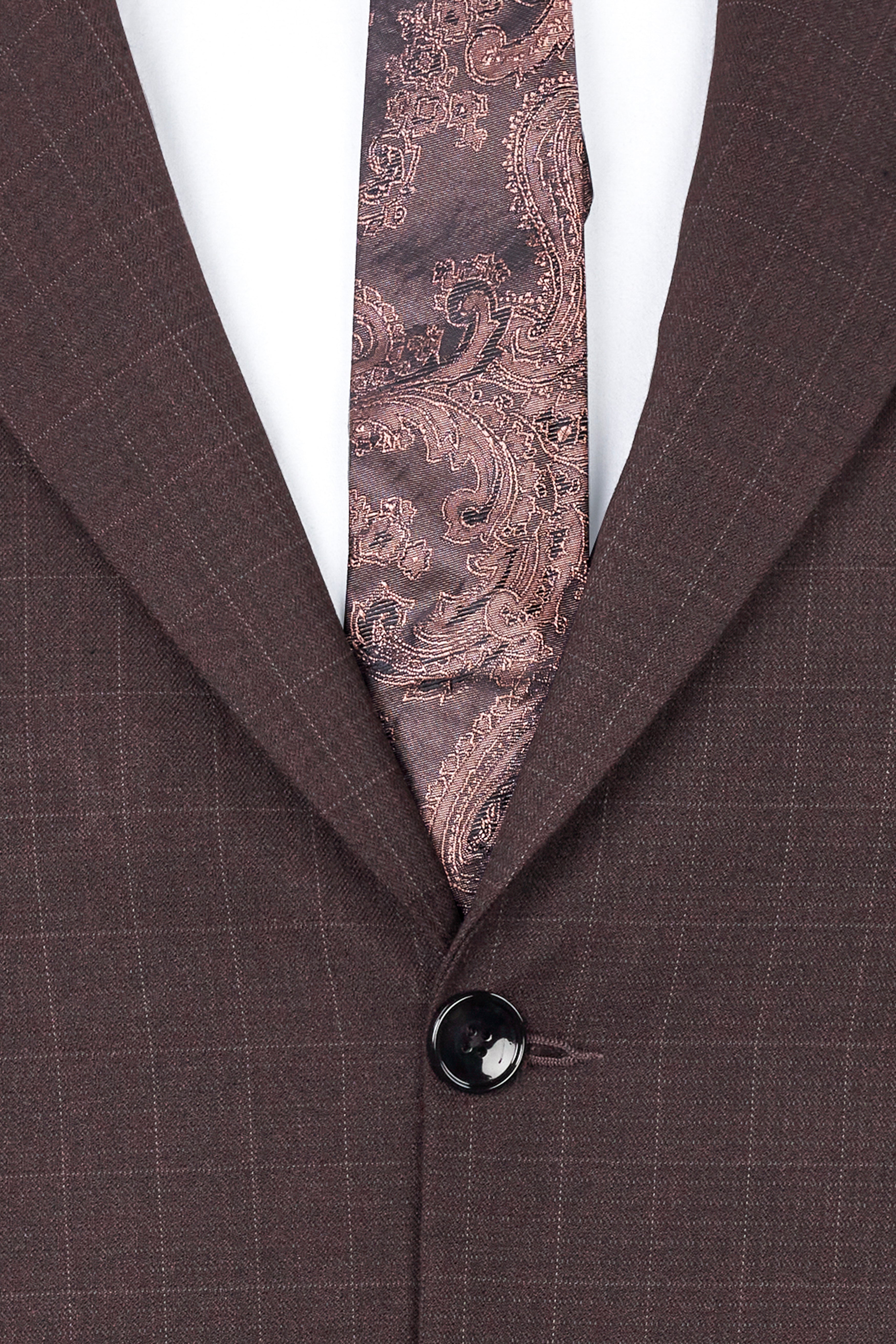 Taupe Maroon Stretchable Dobby Single Breasted traveler Suit