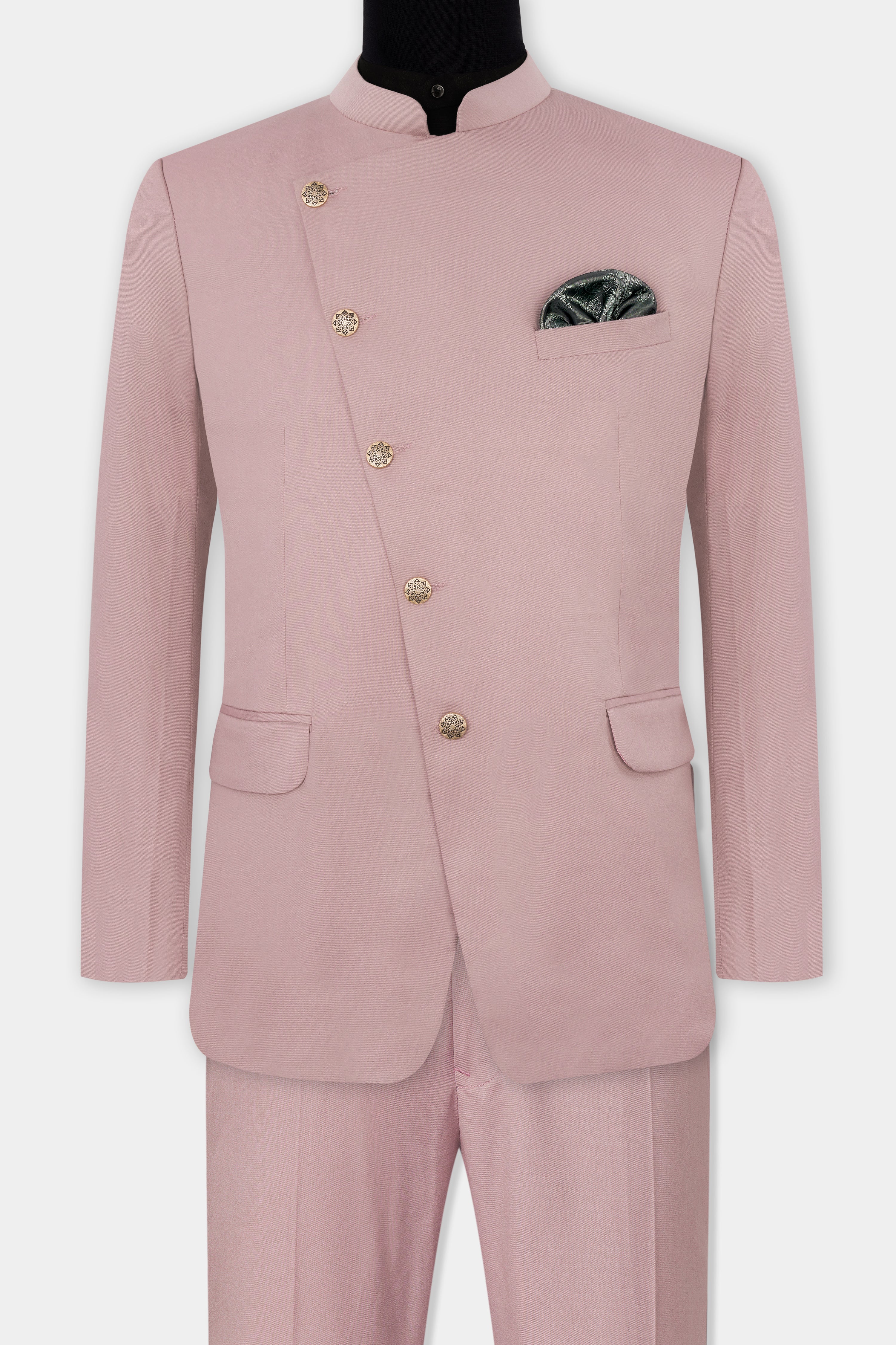 Thatch Light Pink Cross Placket Bandhgala Suit