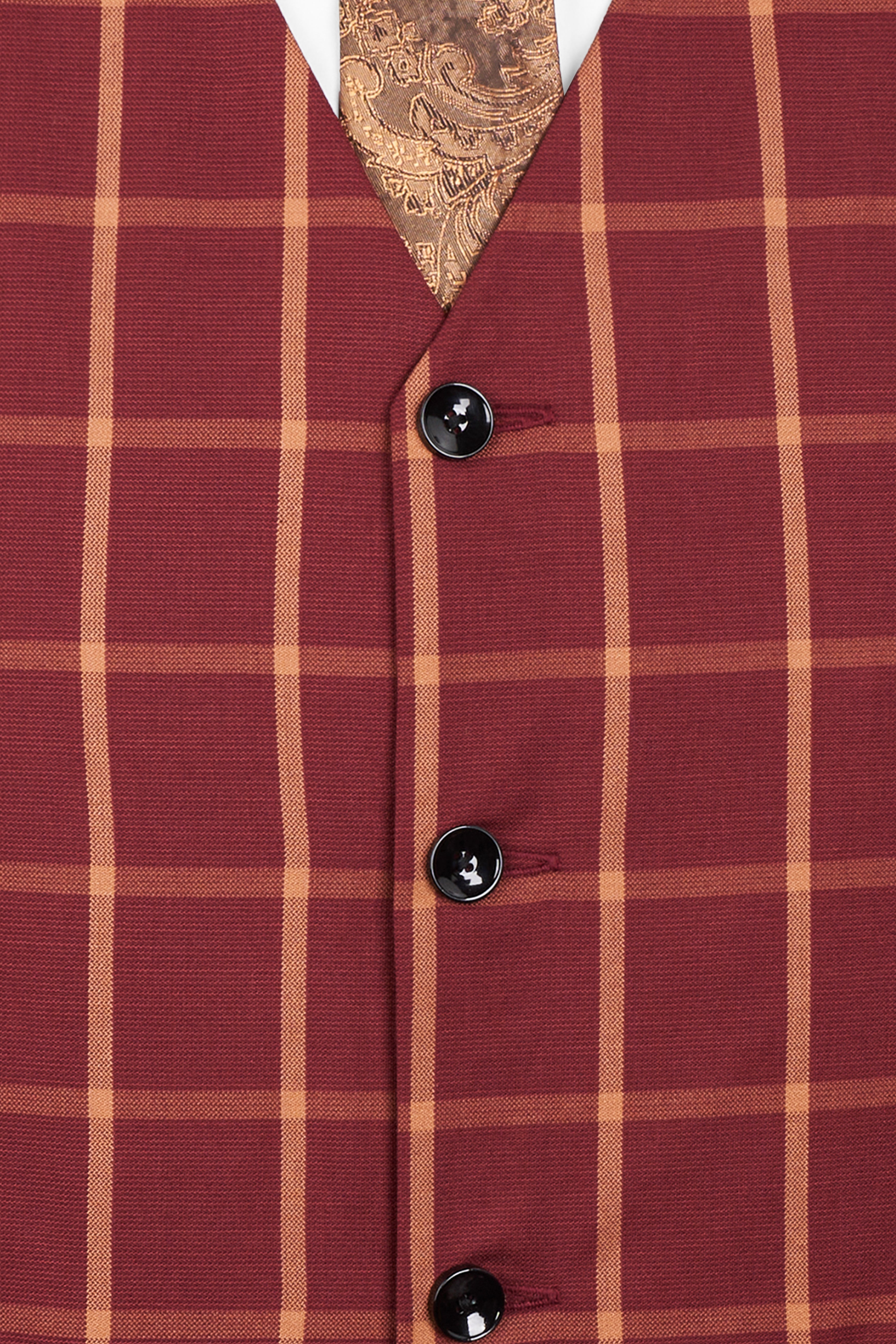 Wine and Chestnut Brown Plaid Single Breasted Suit