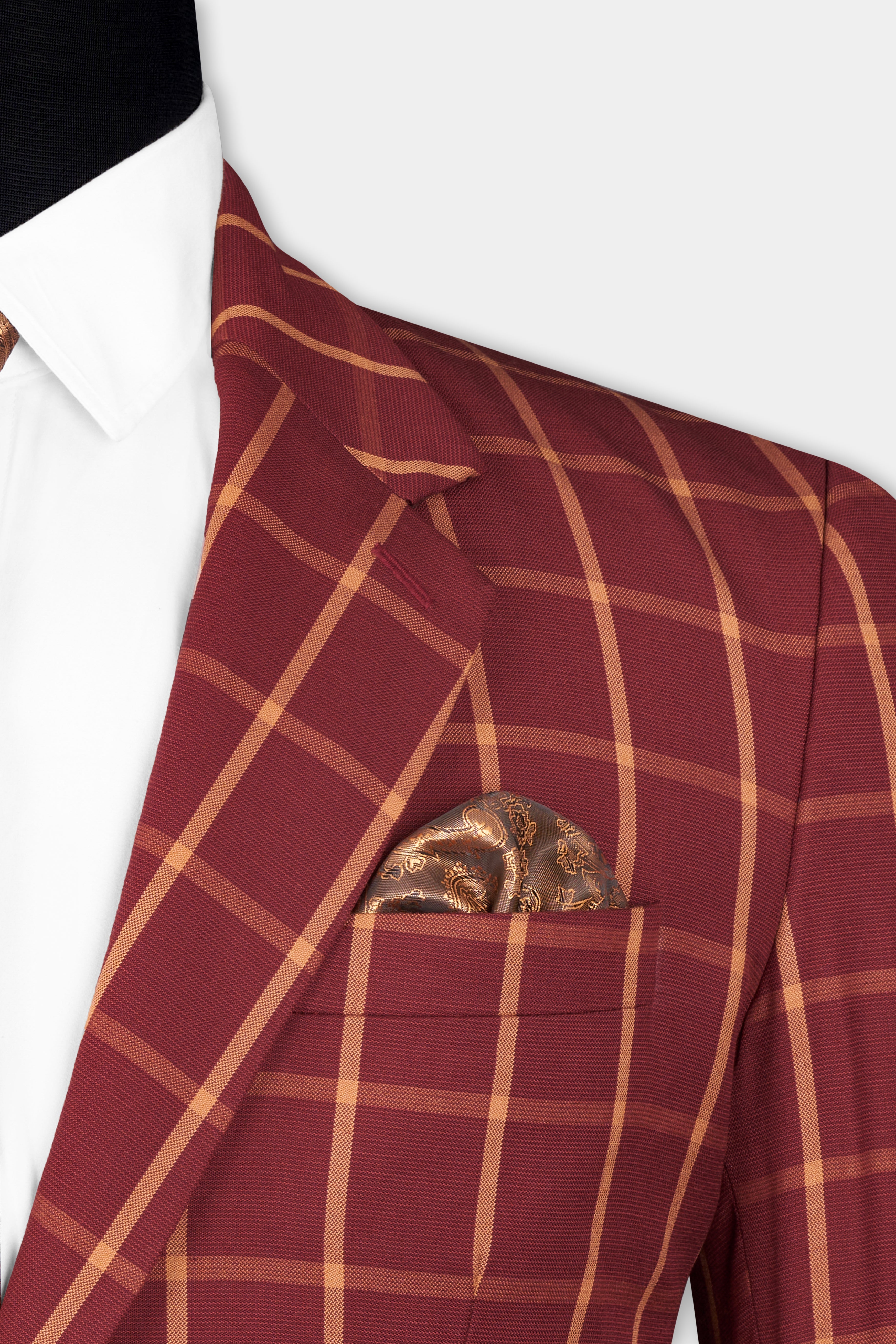 Wine and Chestnut Brown Plaid Single Breasted Blazer