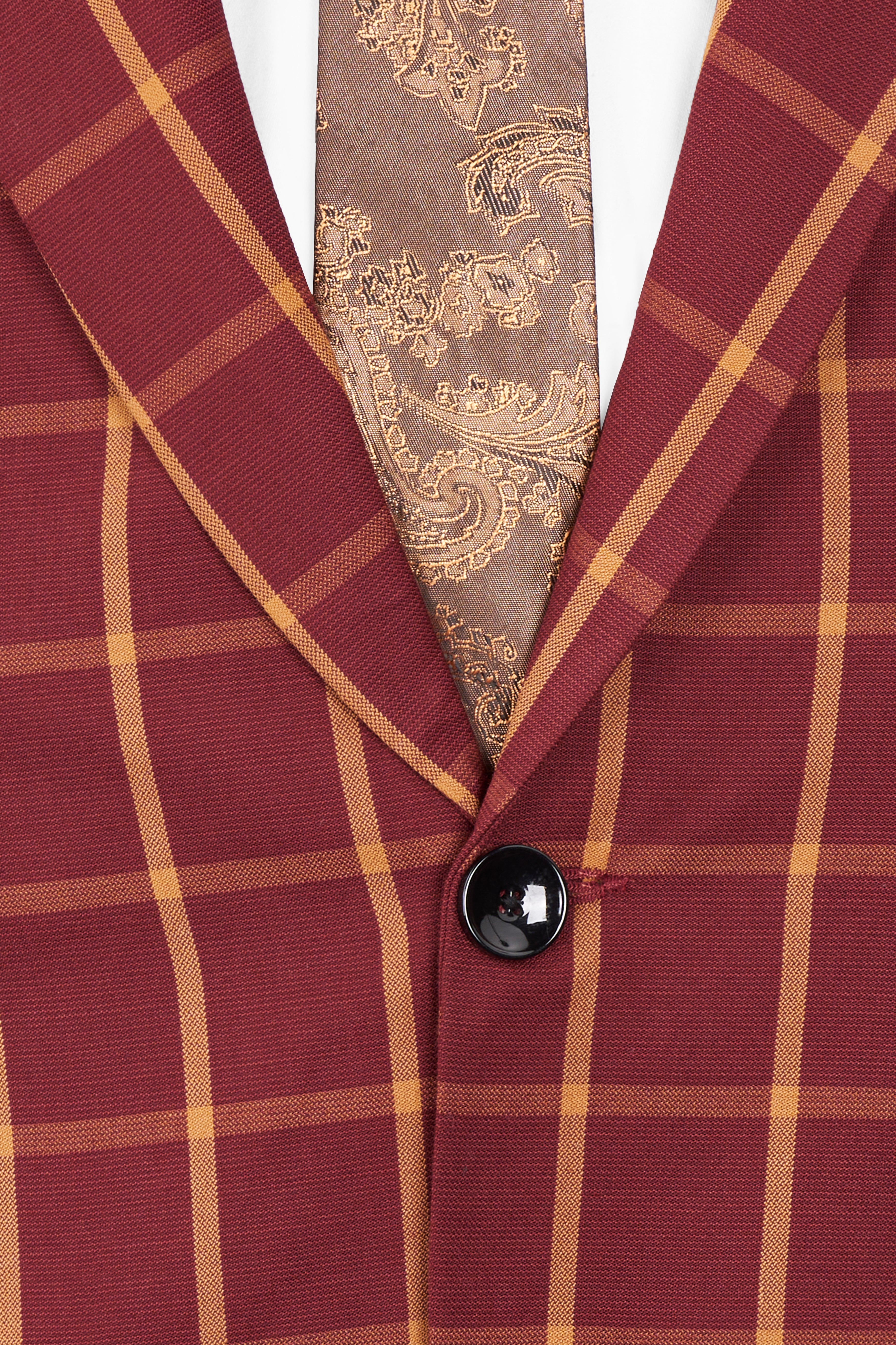 Wine and Chestnut Brown Plaid Single Breasted Suit