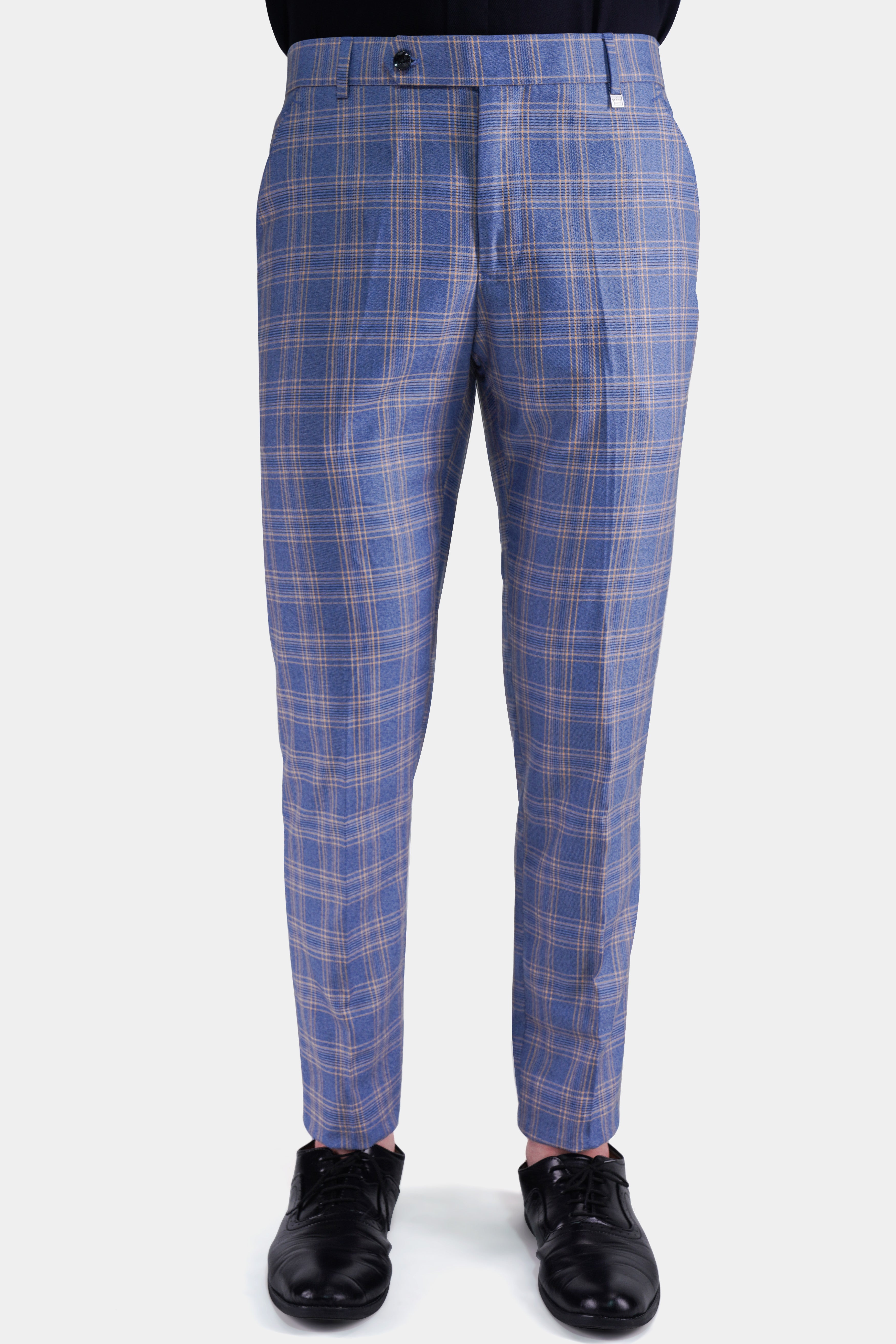 Scampi Blue and Muesli Brown Plaid Wool Rich Cross Buttoned Bandhgala Suit ST2771-CBG2-36, ST2771-CBG2-38, ST2771-CBG2-40, ST2771-CBG2-42, ST2771-CBG2-44, ST2771-CBG2-46, ST2771-CBG2-48, ST2771-CBG2-50, ST2771-CBG2-52, ST2771-CBG2-54, ST2771-CBG2-56, ST2771-CBG2-58, ST2771-CBG2-60