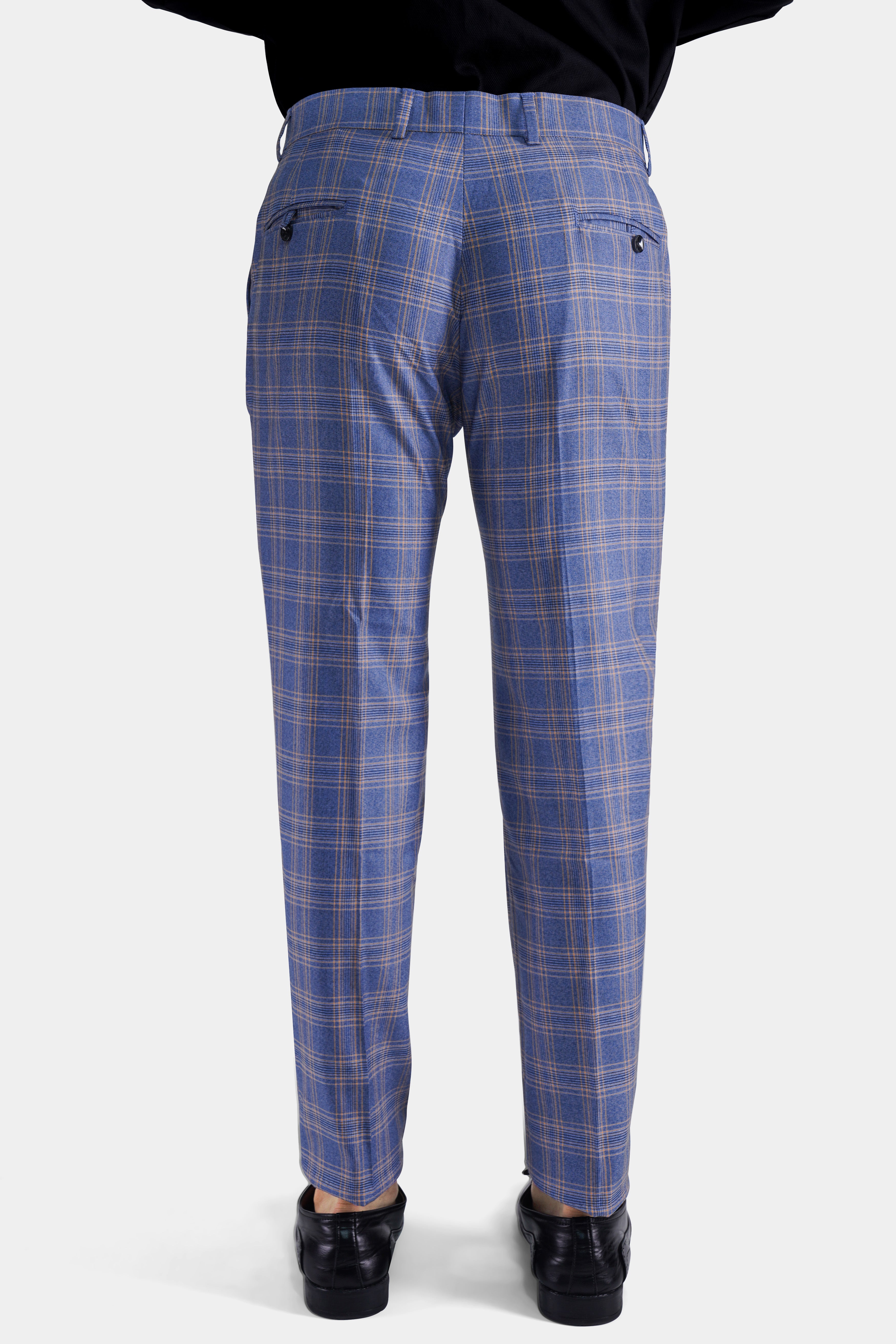 Scampi Blue and Muesli Brown Plaid Wool Rich Cross Buttoned Bandhgala Suit ST2771-CBG2-36, ST2771-CBG2-38, ST2771-CBG2-40, ST2771-CBG2-42, ST2771-CBG2-44, ST2771-CBG2-46, ST2771-CBG2-48, ST2771-CBG2-50, ST2771-CBG2-52, ST2771-CBG2-54, ST2771-CBG2-56, ST2771-CBG2-58, ST2771-CBG2-60