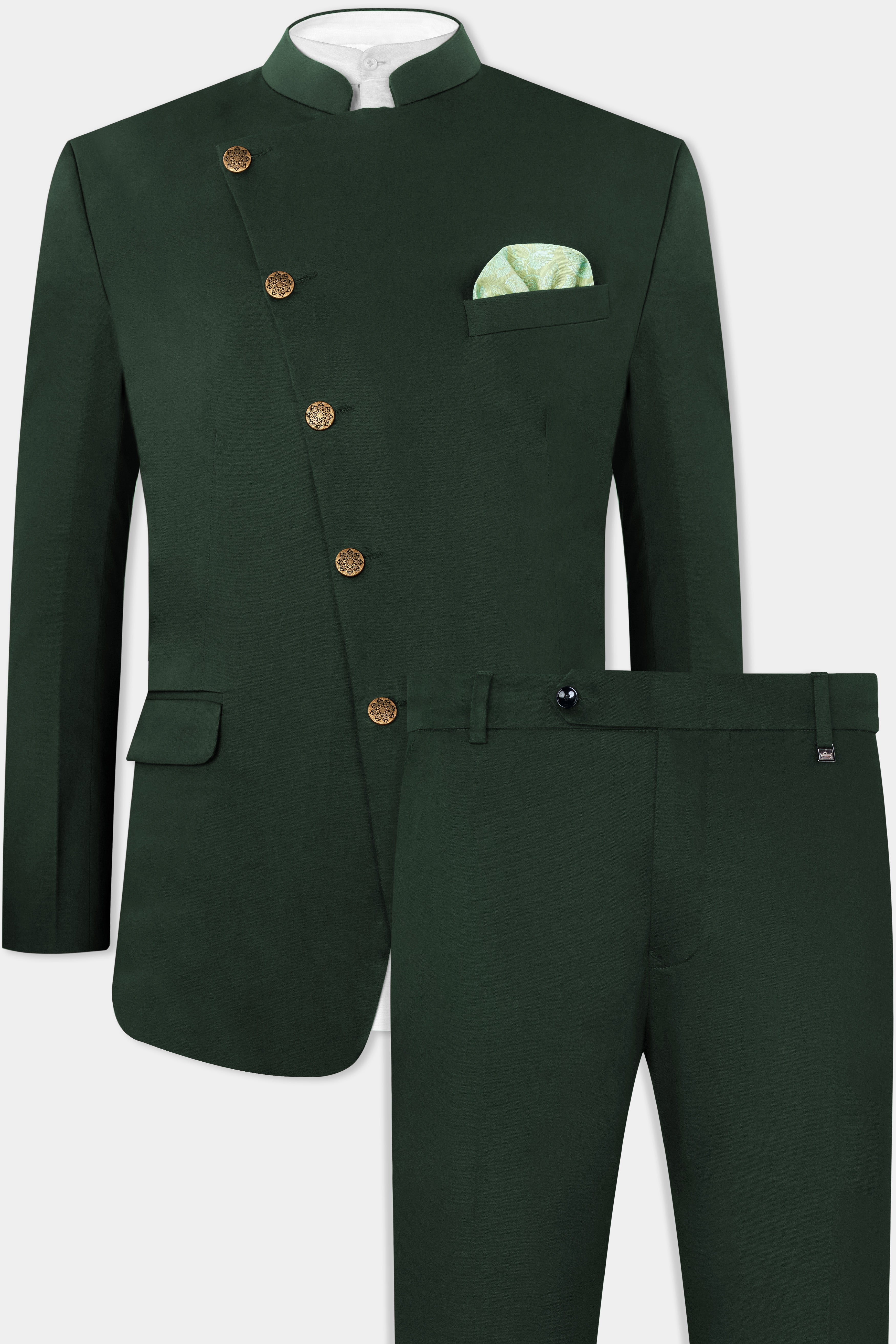 Heavy Metal Green Premium Cotton Cross Buttoned Bandhgala Stretchable traveler Suit ST2777-CBG-36, ST2777-CBG-38, ST2777-CBG-40, ST2777-CBG-42, ST2777-CBG-44, ST2777-CBG-46, ST2777-CBG-48, ST2777-CBG-50, ST2777-CBG-52, ST2777-CBG-54, ST2777-CBG-56, ST2777-CBG-58, ST2777-CBG-60