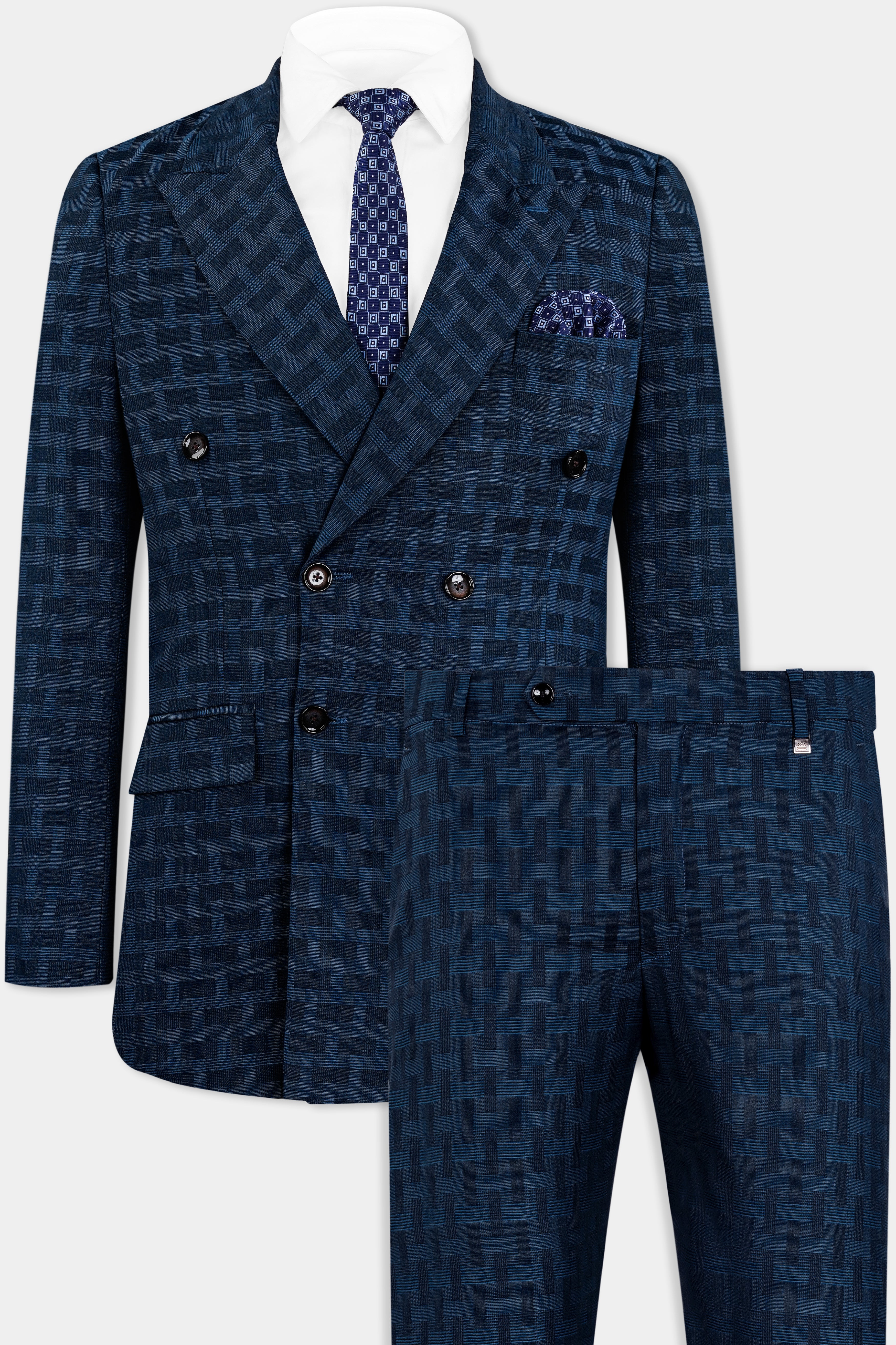 Midnight Blue with Nile Blue Jacquard Textured Double Breasted Suit ST2910-DB-36, ST2910-DB-38, ST2910-DB-40, ST2910-DB-42, ST2910-DB-44, ST2910-DB-46, ST2910-DB-48, ST2910-DB-50, ST2910-DB-52, ST2910-DB-54, ST2910-DB-56, ST2910-DB-58, ST2910-DB-60