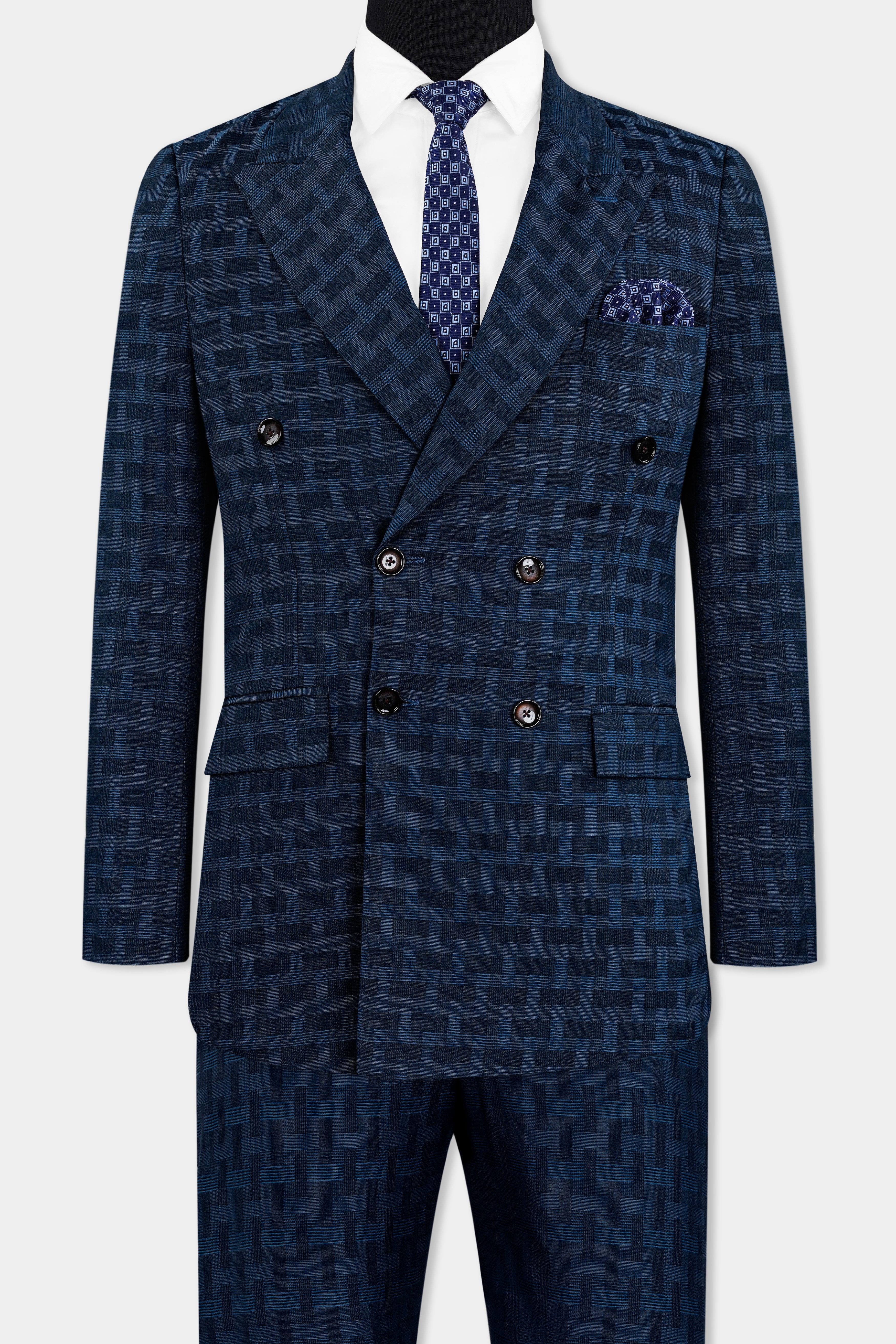 Midnight Blue with Nile Blue Jacquard Textured Double Breasted Suit ST2910-DB-36, ST2910-DB-38, ST2910-DB-40, ST2910-DB-42, ST2910-DB-44, ST2910-DB-46, ST2910-DB-48, ST2910-DB-50, ST2910-DB-52, ST2910-DB-54, ST2910-DB-56, ST2910-DB-58, ST2910-DB-60