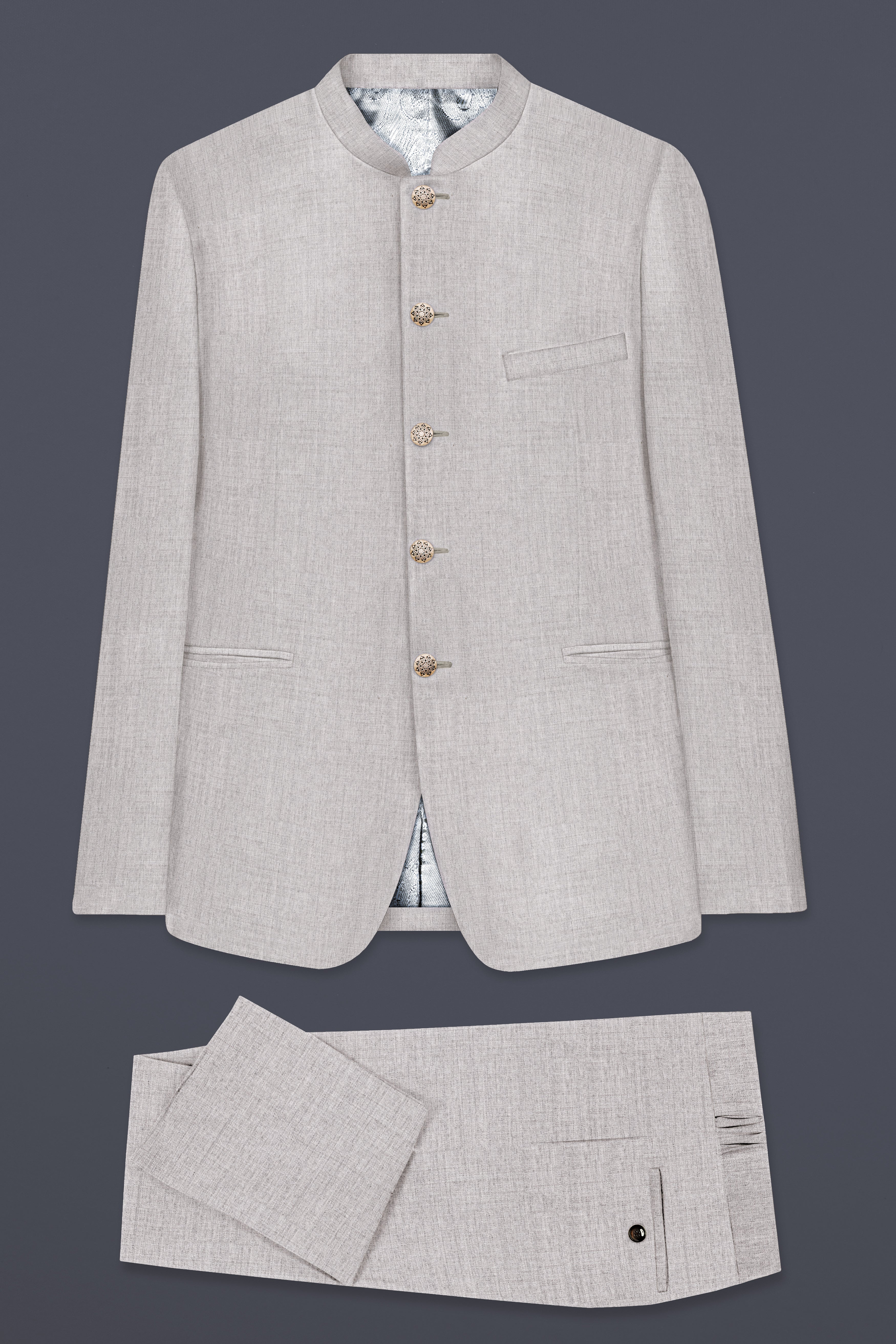 Martini Cream Textured Wool Rich Bandhgala Suit