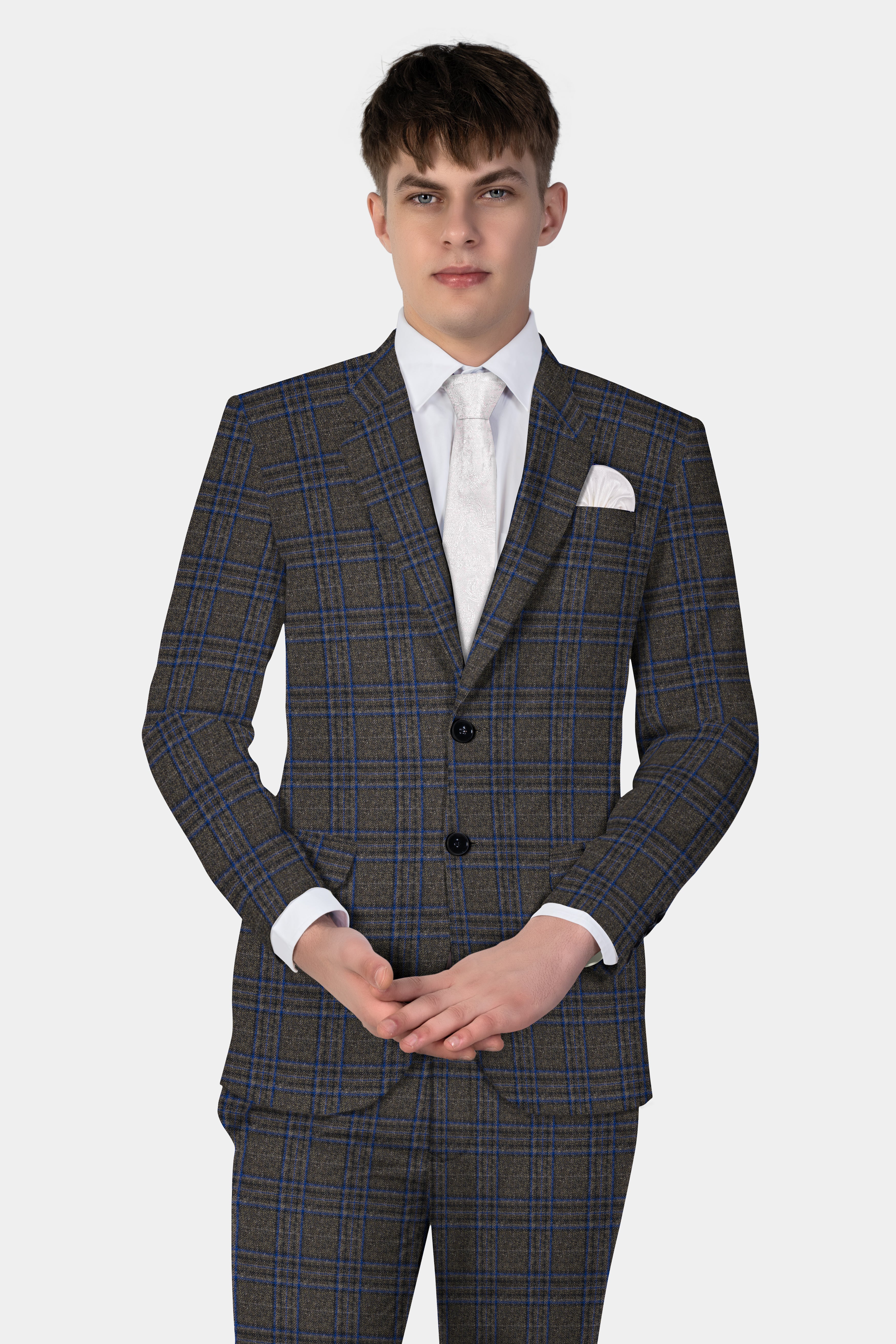 Shark Gray with Chambray Blue Plaid Tweed Suit