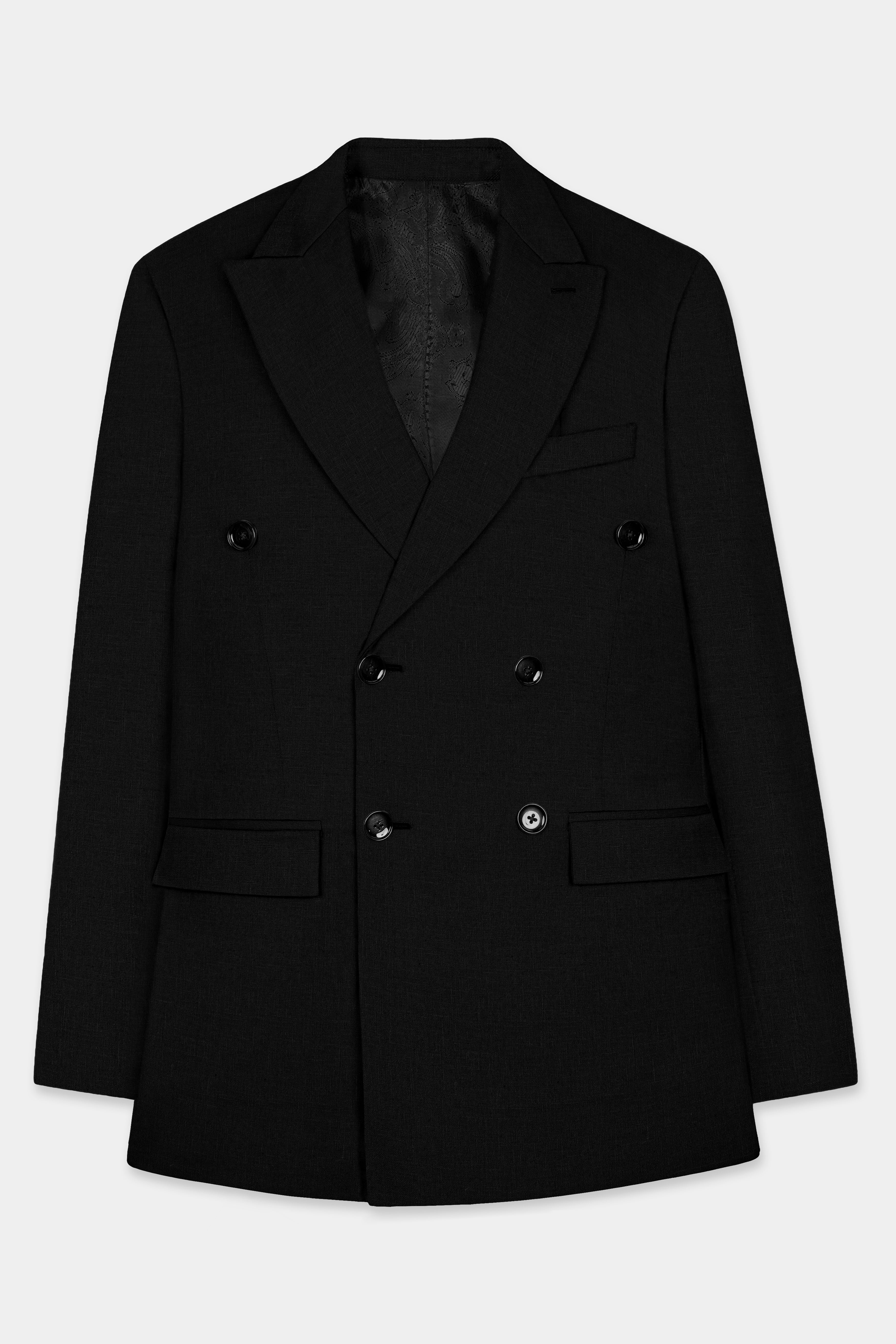 Jade Black Solid Double Breasted Tweed Suit
