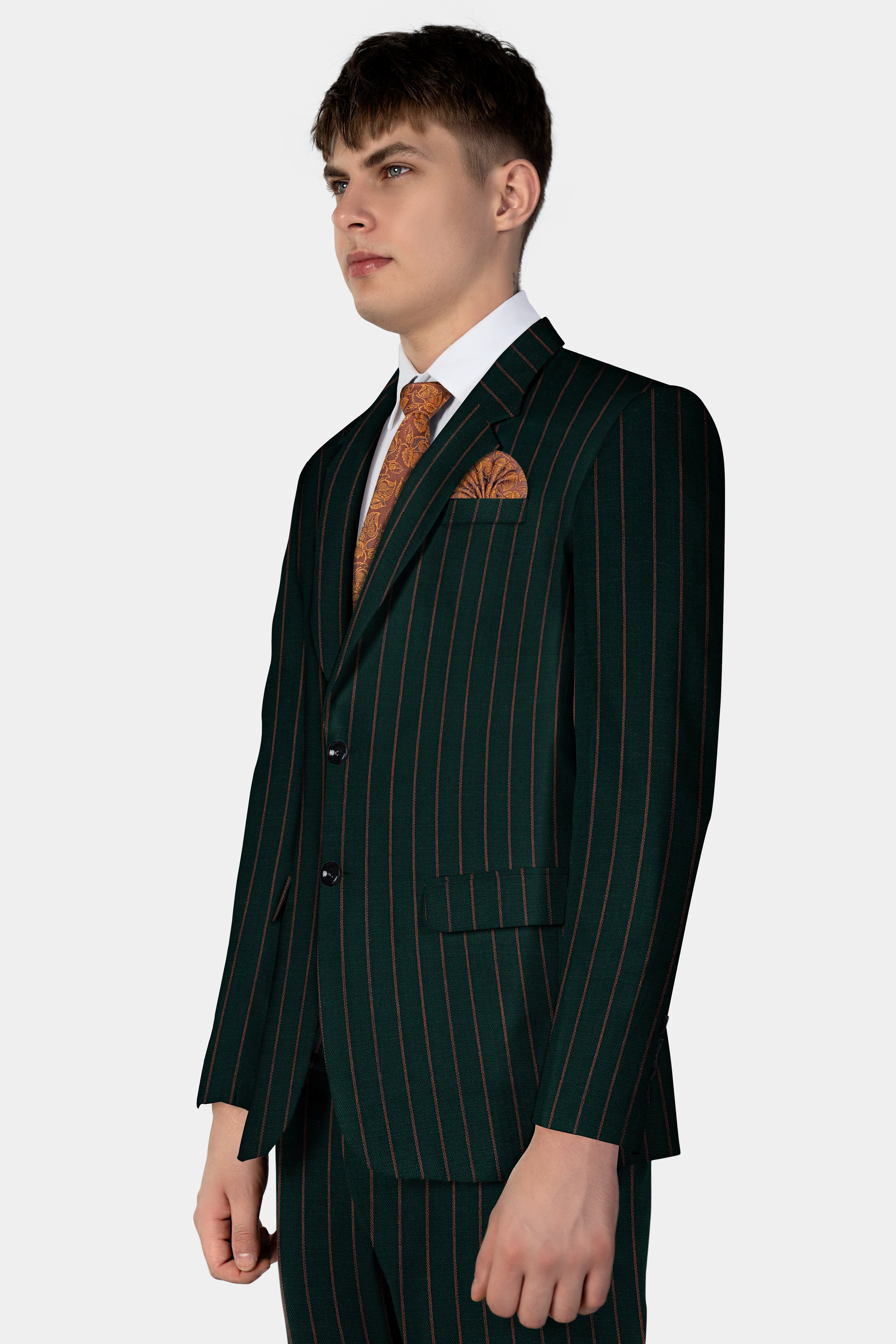 Swamp Green Striped Wool Blend Suit