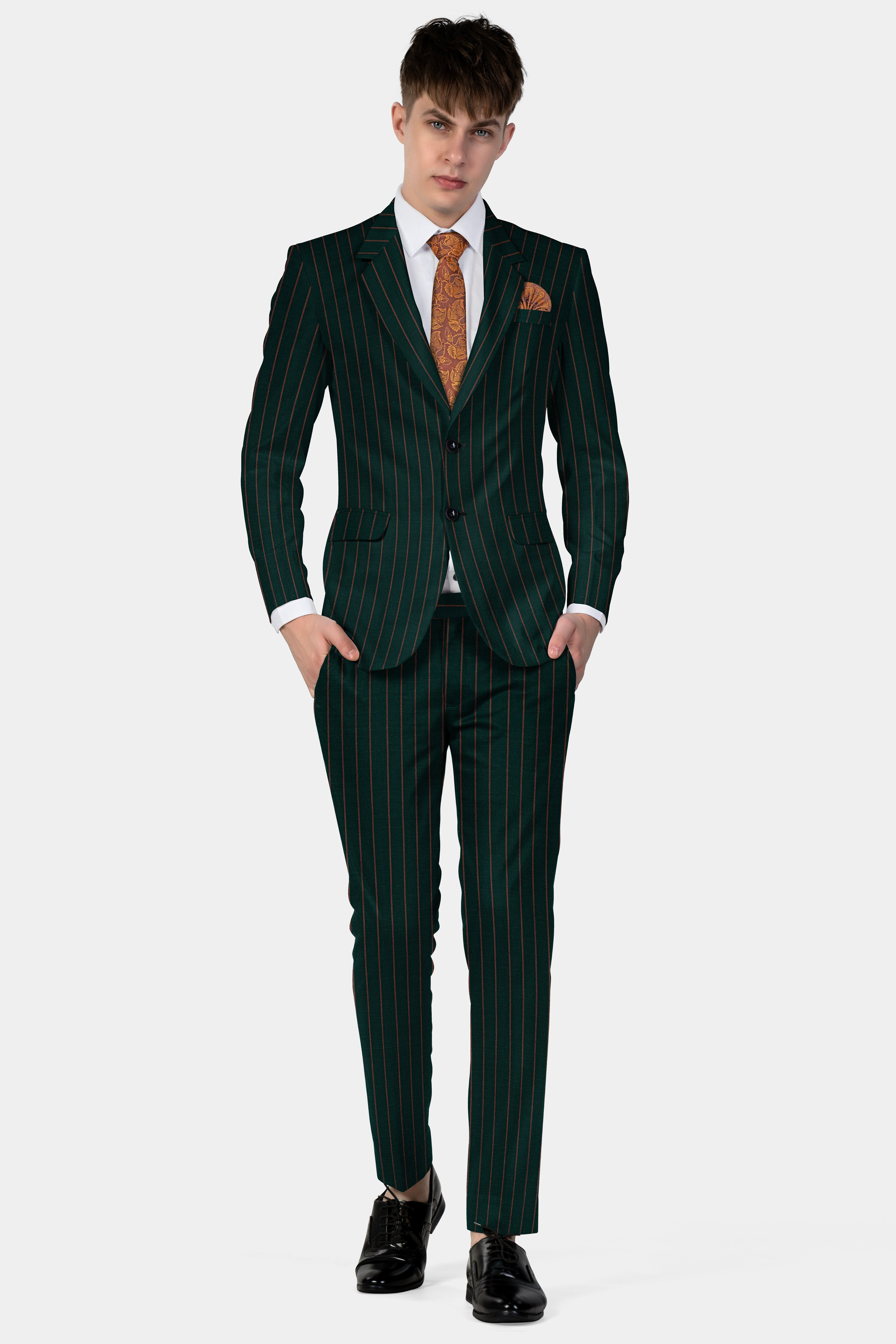 Swamp Green Striped Wool Blend Suit