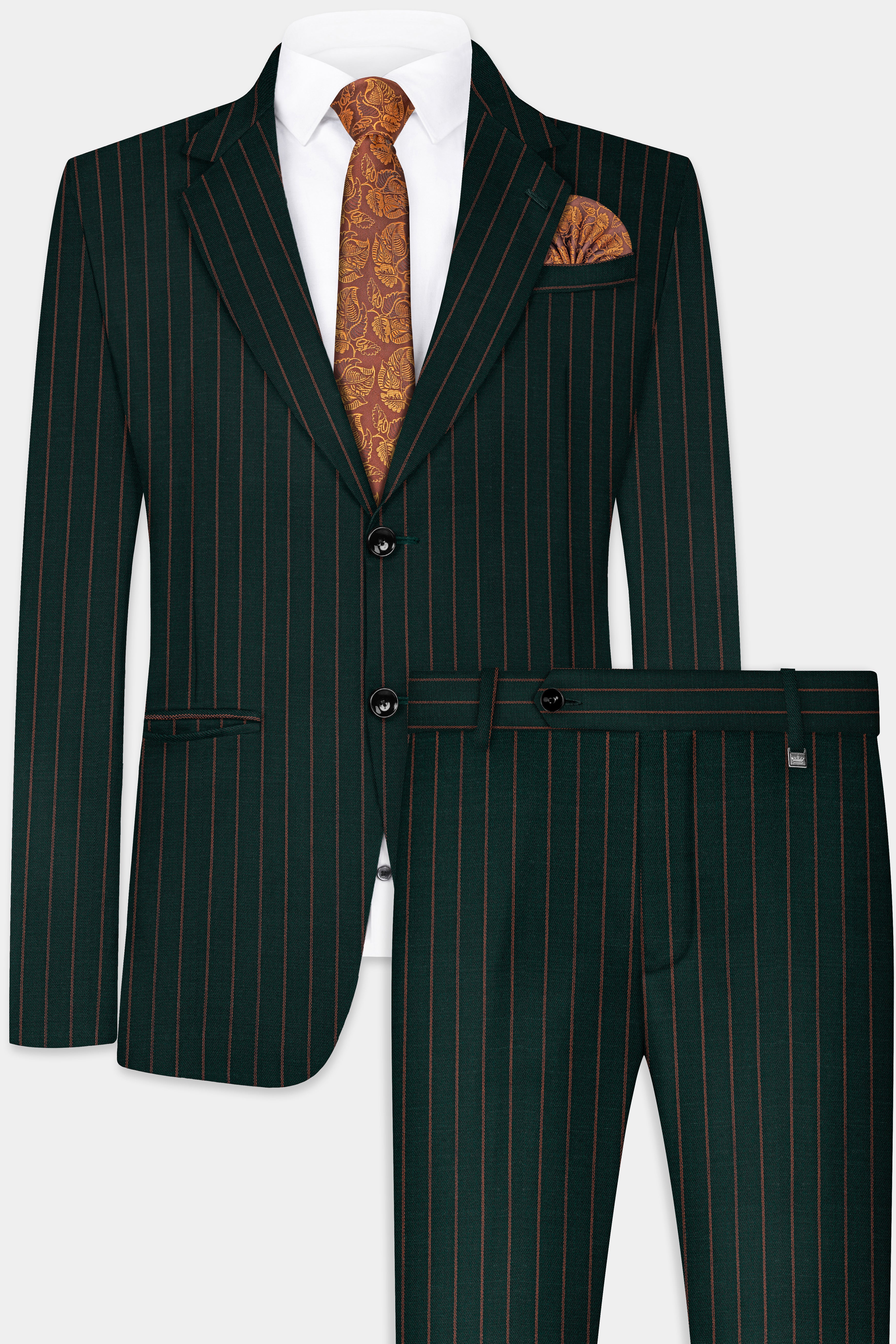 Swamp Green Striped Wool Blend Suit