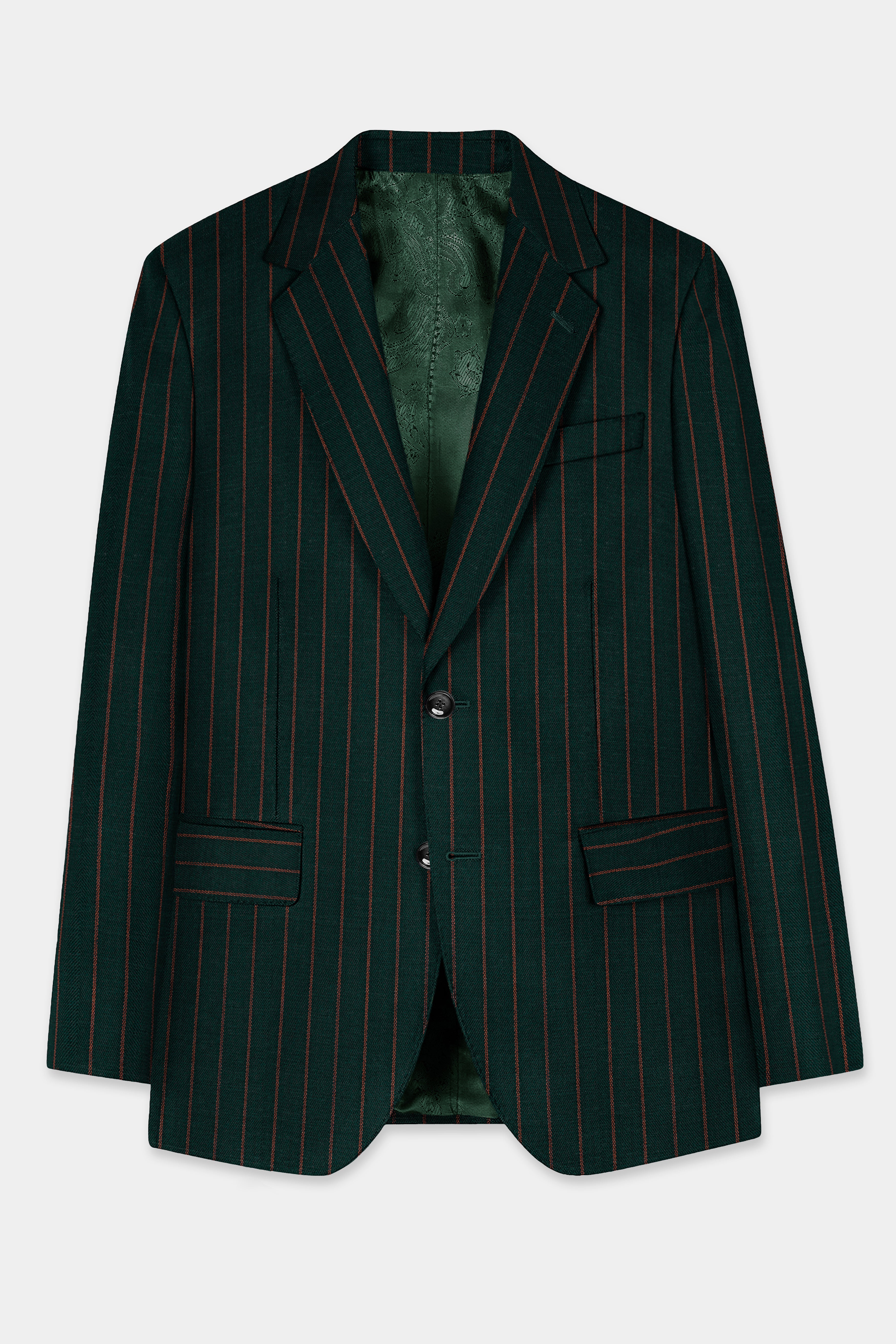 Swamp Green Striped Wool Blend Suit