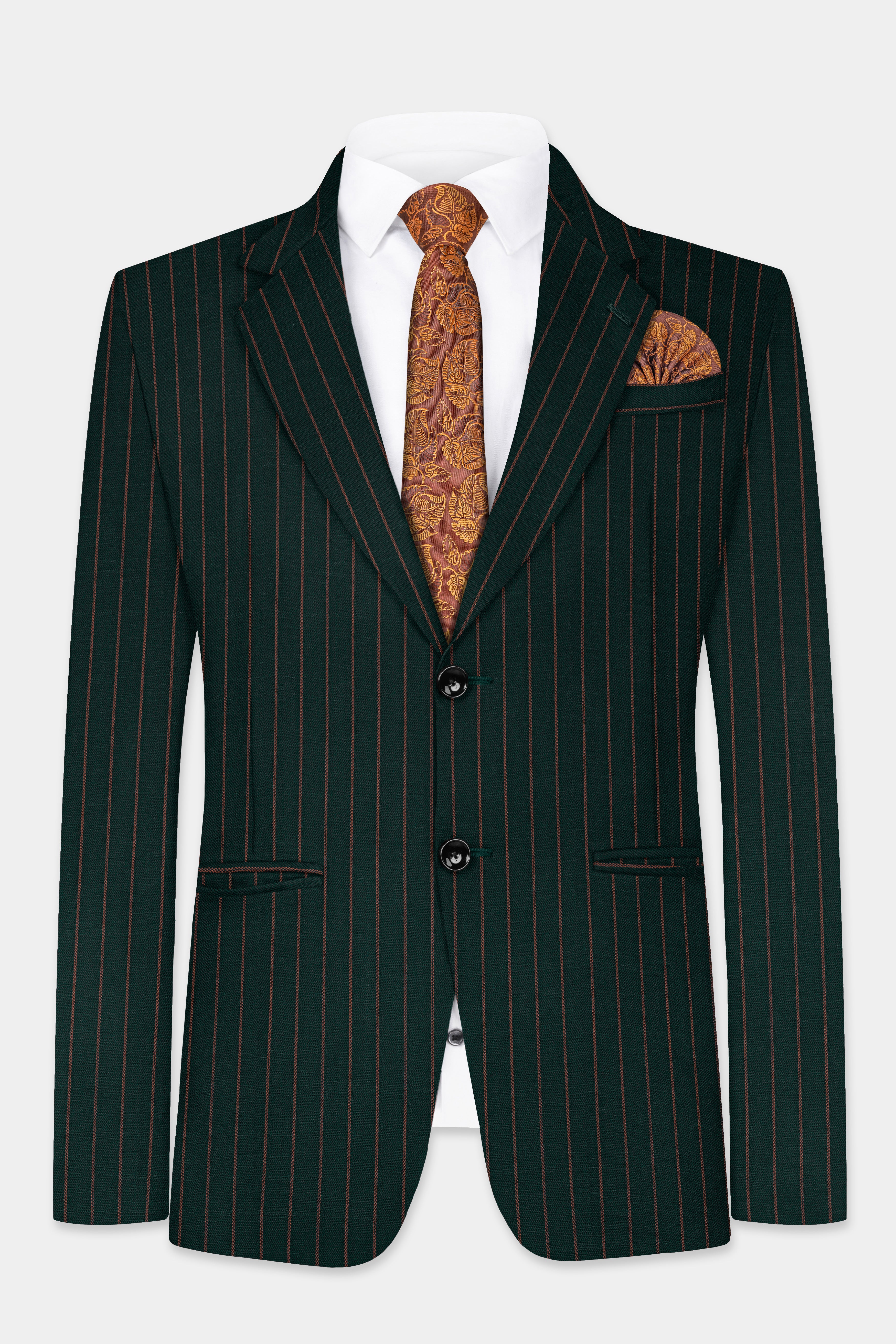 Swamp Green Striped Wool Blend Suit